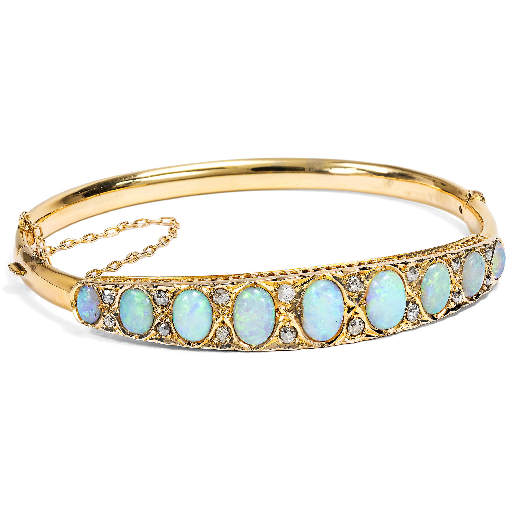 Eleganter Armreif aus Gold mit Opalen & Diamanten, um 1910 Eleganter Armreif aus Gold mit Opalen & Diamanten, um 1910