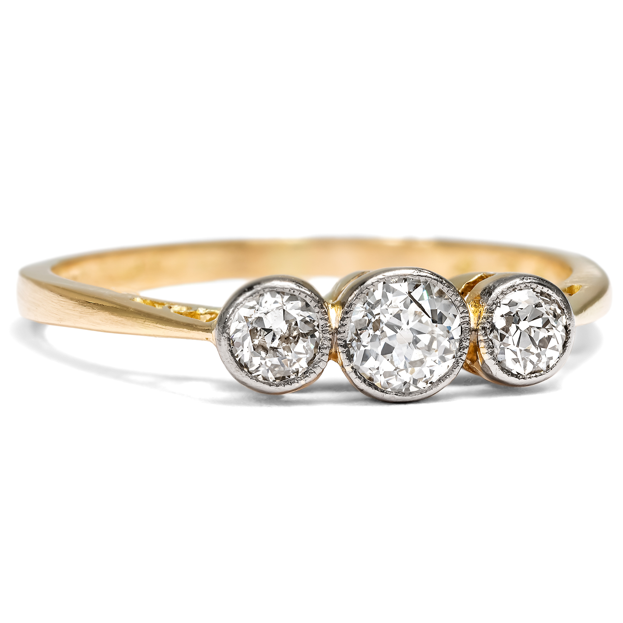 Antique Trilogy Ring in Gold & Platinum with Diamonds, England c. 1910 Antique Trilogy Ring in Gold & Platinum with Diamonds, England c. 1910