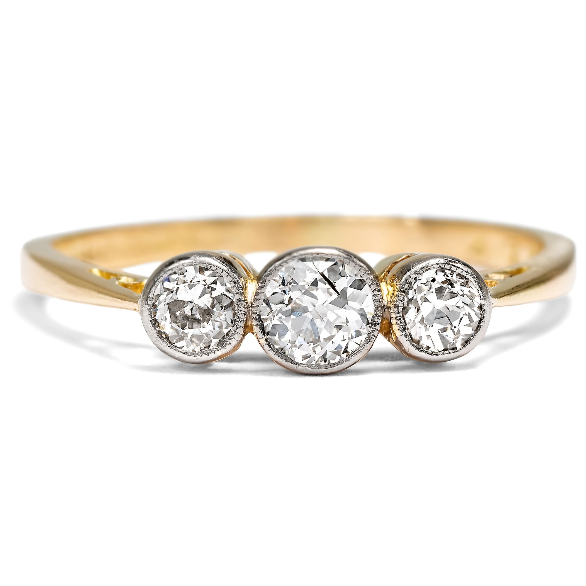 Antique Trilogy Ring in Gold & Platinum with Diamonds, England c. 1910 Antique Trilogy Ring in Gold & Platinum with Diamonds, England c. 1910