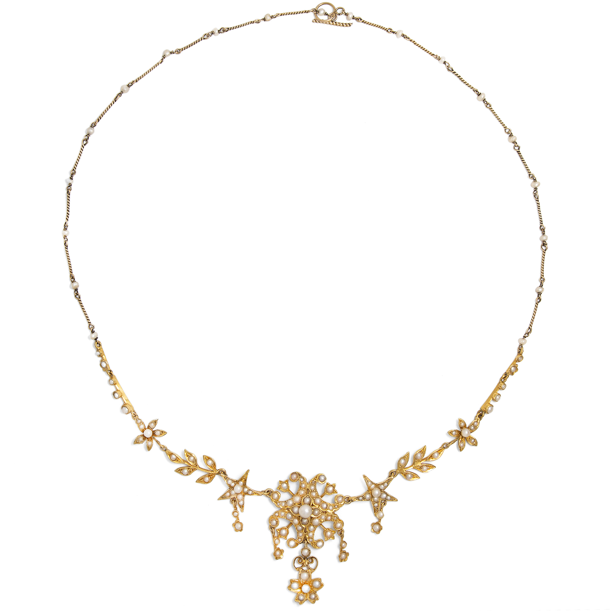 Zierliches antikes „Necklet“ mit Perlen in Gold, Großbritannien um 1900 Zierliches antikes „Necklet“ mit Perlen in Gold, Großbritannien um 1900