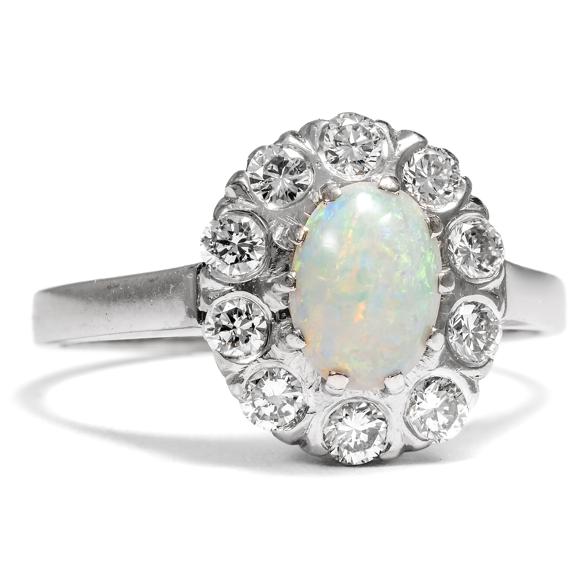 Vintage Ring mit Opal & Diamanten in Weißgold, Schweden 1983 Vintage Ring mit Opal & Diamanten in Weißgold, Schweden 1983