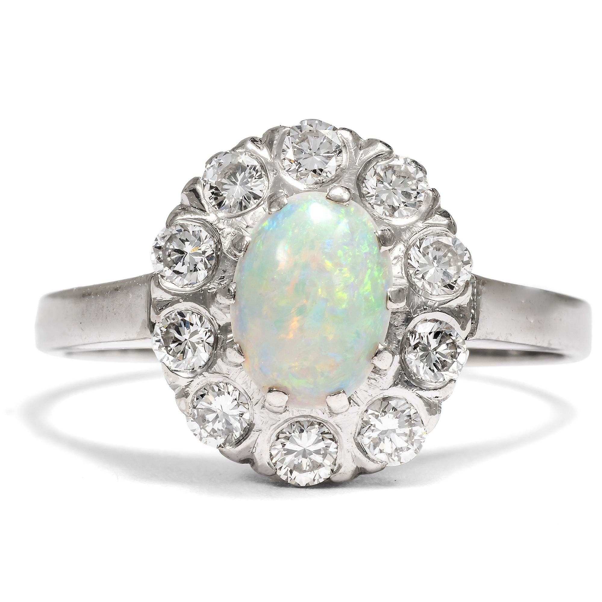 Vintage Ring mit Opal & Diamanten in Weißgold, Schweden 1983 Vintage Ring mit Opal & Diamanten in Weißgold, Schweden 1983