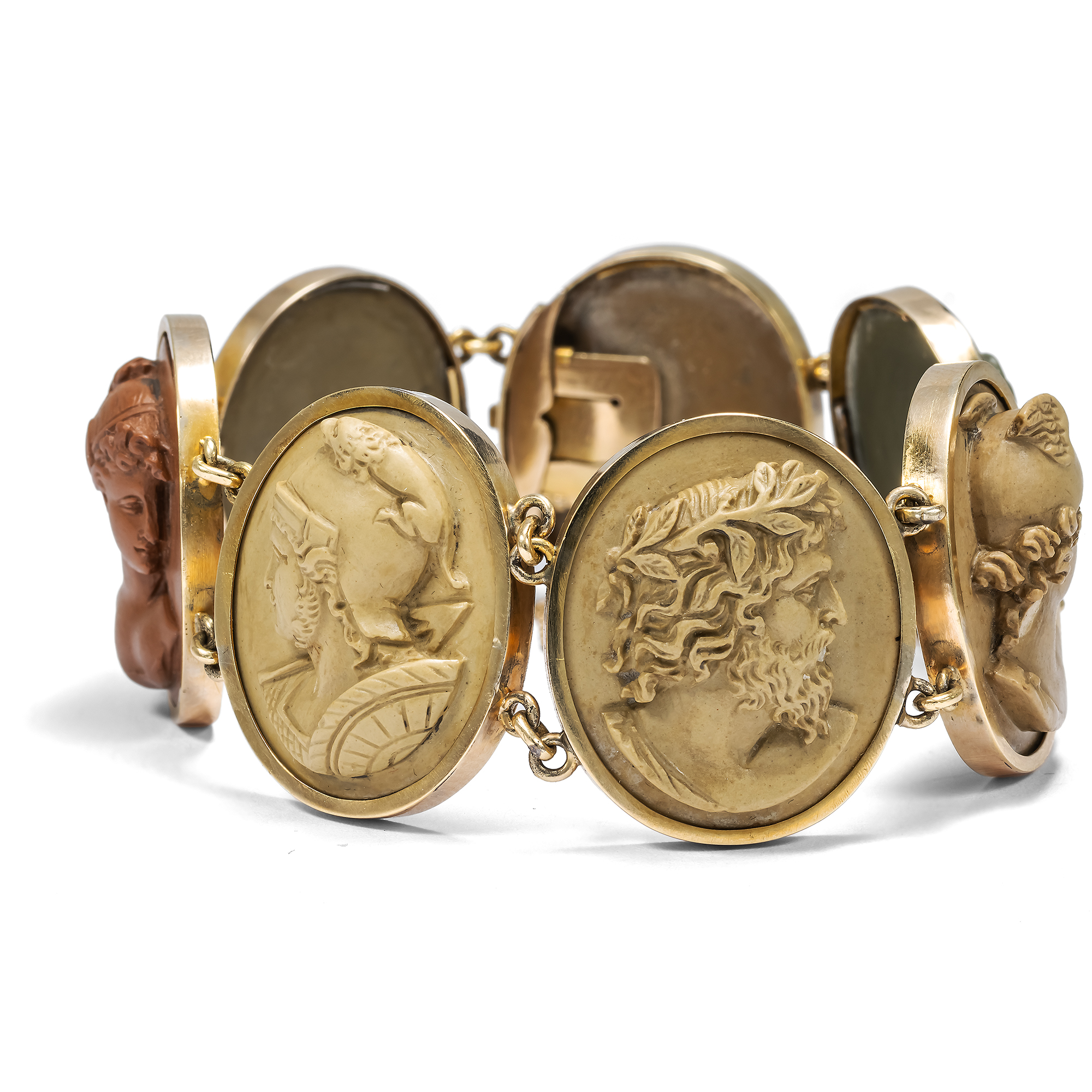 Magnificent Antique Cameo Bracelet Made of "Vesuvius Lava", Naples c. 1860