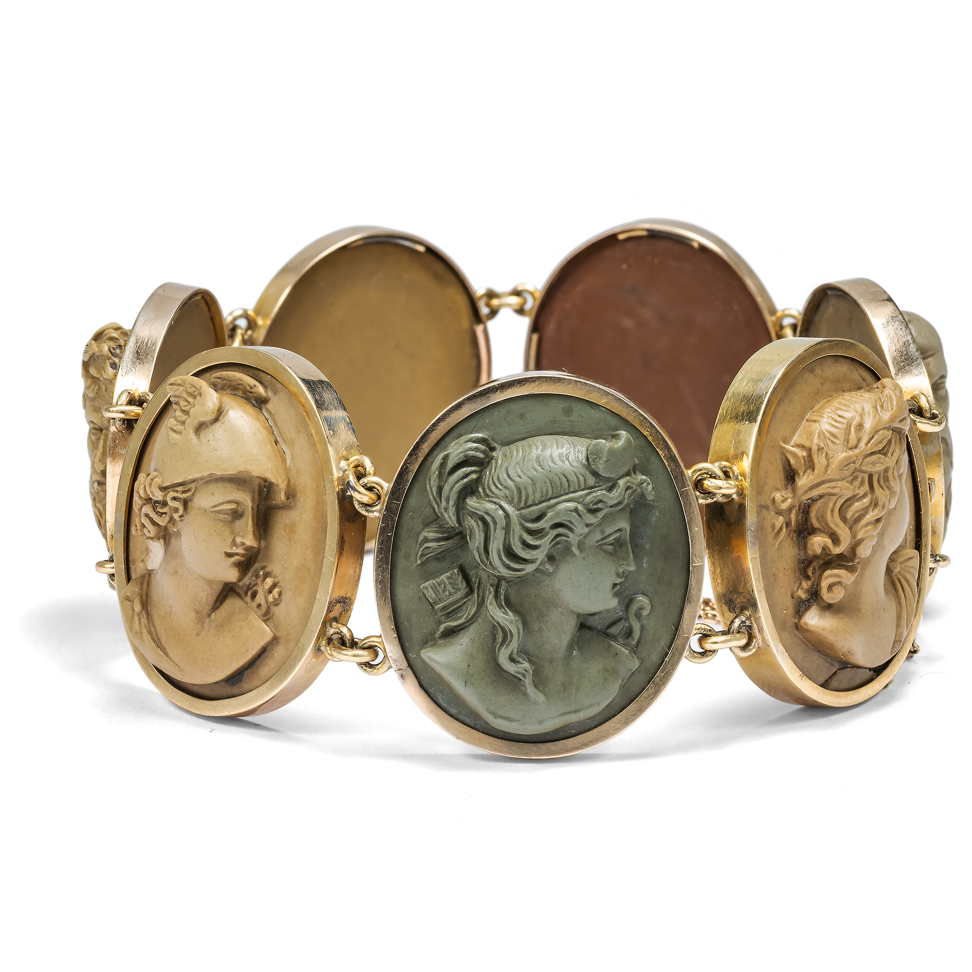 Magnificent Antique Cameo Bracelet Made of "Vesuvius Lava", Naples c. 1860