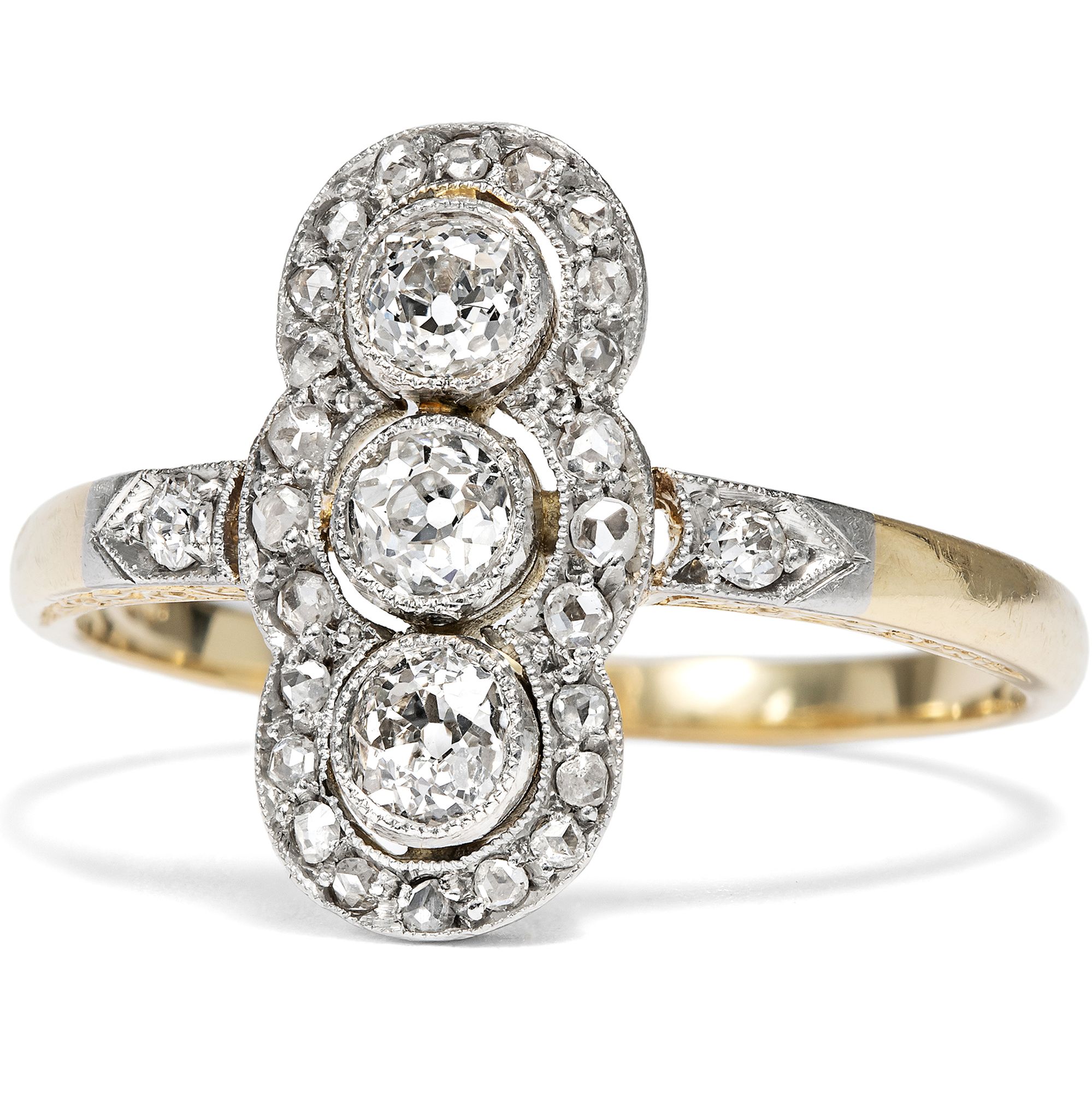 Antique Ring with Diamonds in Platinum on Gold, German, c. 1910 Antique Ring with Diamonds in Platinum on Gold, German, c. 1910