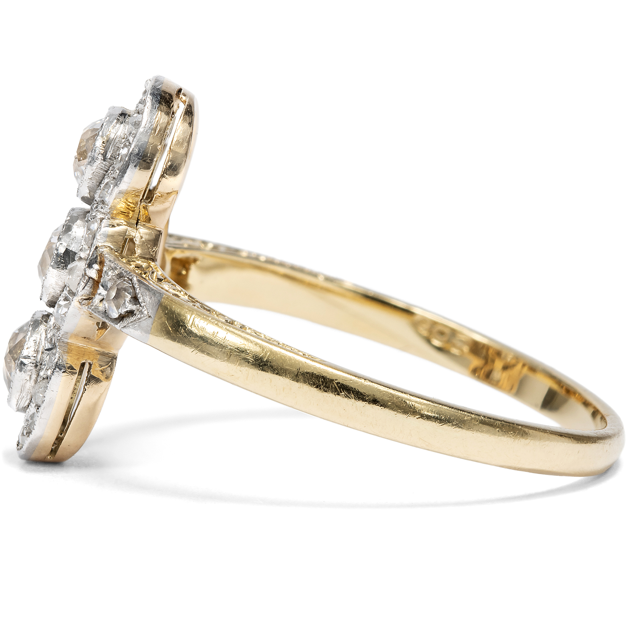 Antique Ring with Diamonds in Platinum on Gold, German, c. 1910 Antique Ring with Diamonds in Platinum on Gold, German, c. 1910