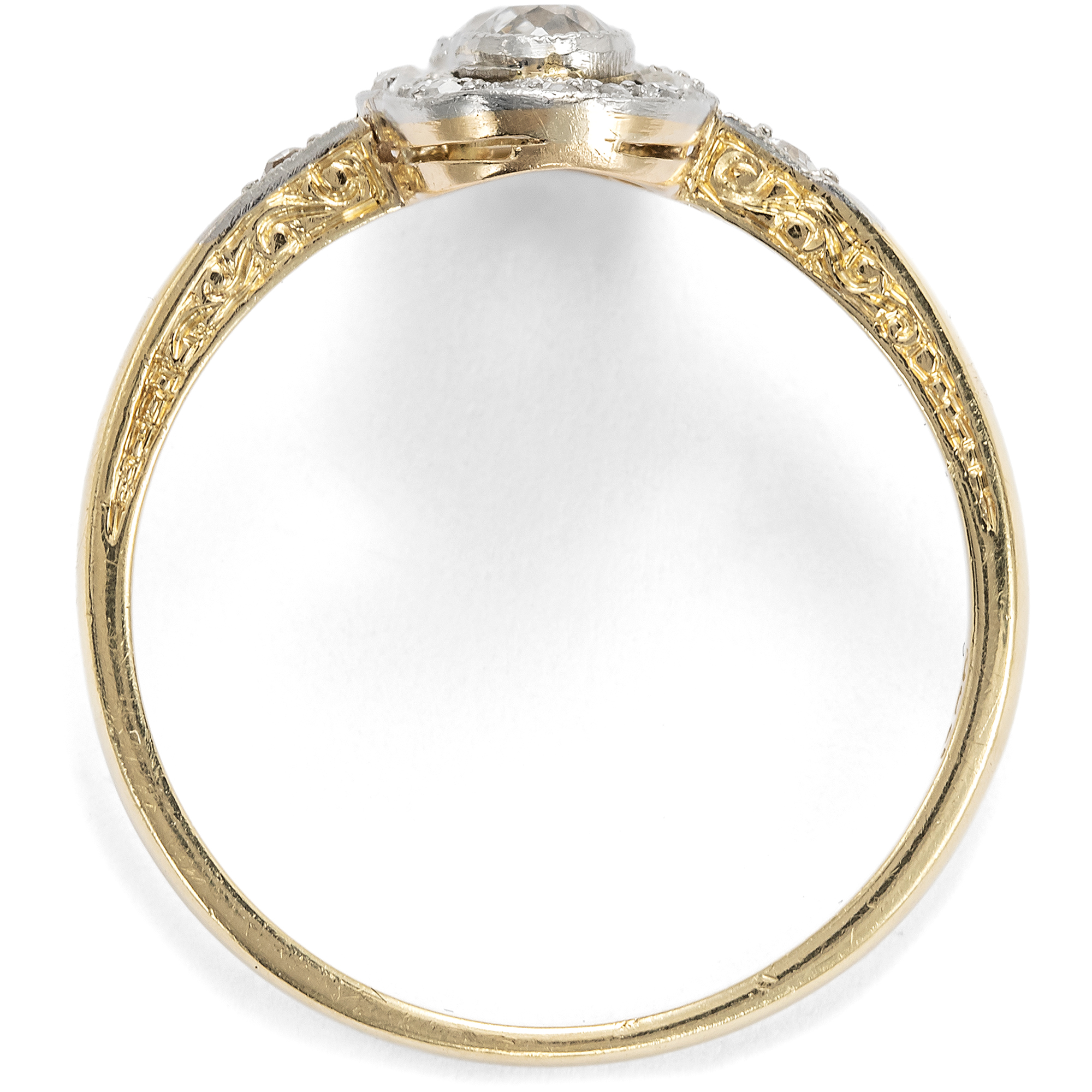 Antique Ring with Diamonds in Platinum on Gold, German, c. 1910 Antique Ring with Diamonds in Platinum on Gold, German, c. 1910