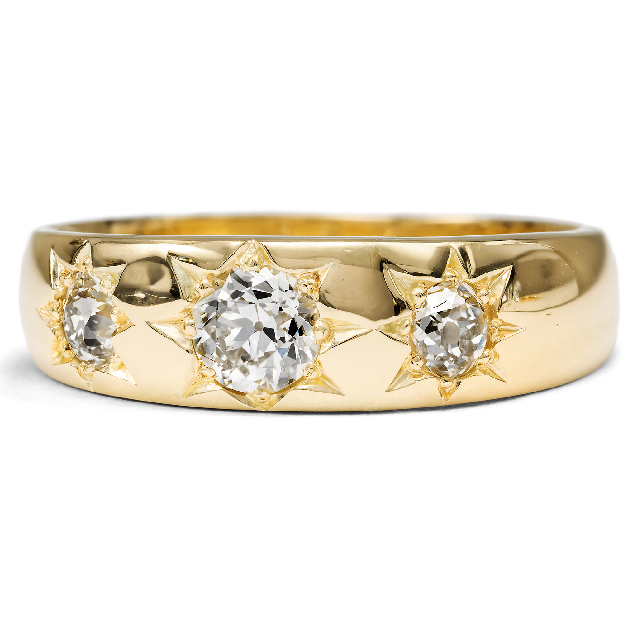 Antiker Ring mit drei Diamanten im Altschliff, Deutschland um 1890 Antiker Ring mit drei Diamanten im Altschliff, Deutschland um 1890