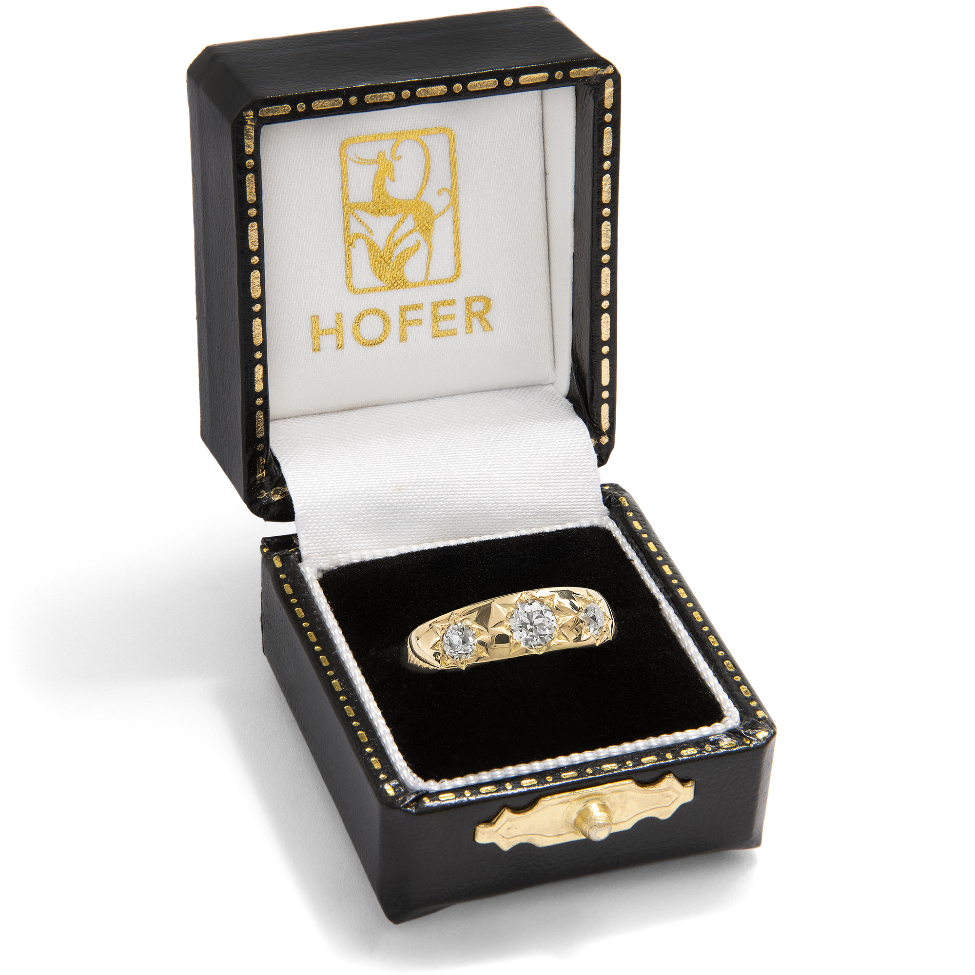 Antiker Ring mit drei Diamanten im Altschliff, Deutschland um 1890 Antiker Ring mit drei Diamanten im Altschliff, Deutschland um 1890