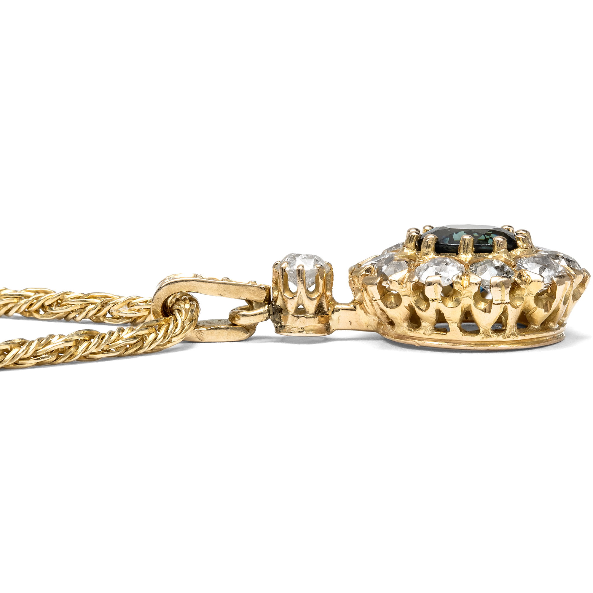 Elegant Pendant With Sapphire & Diamonds In Gold, Circa 1890 & Later Elegant Pendant With Sapphire & Diamonds In Gold, Circa 1890 & Later