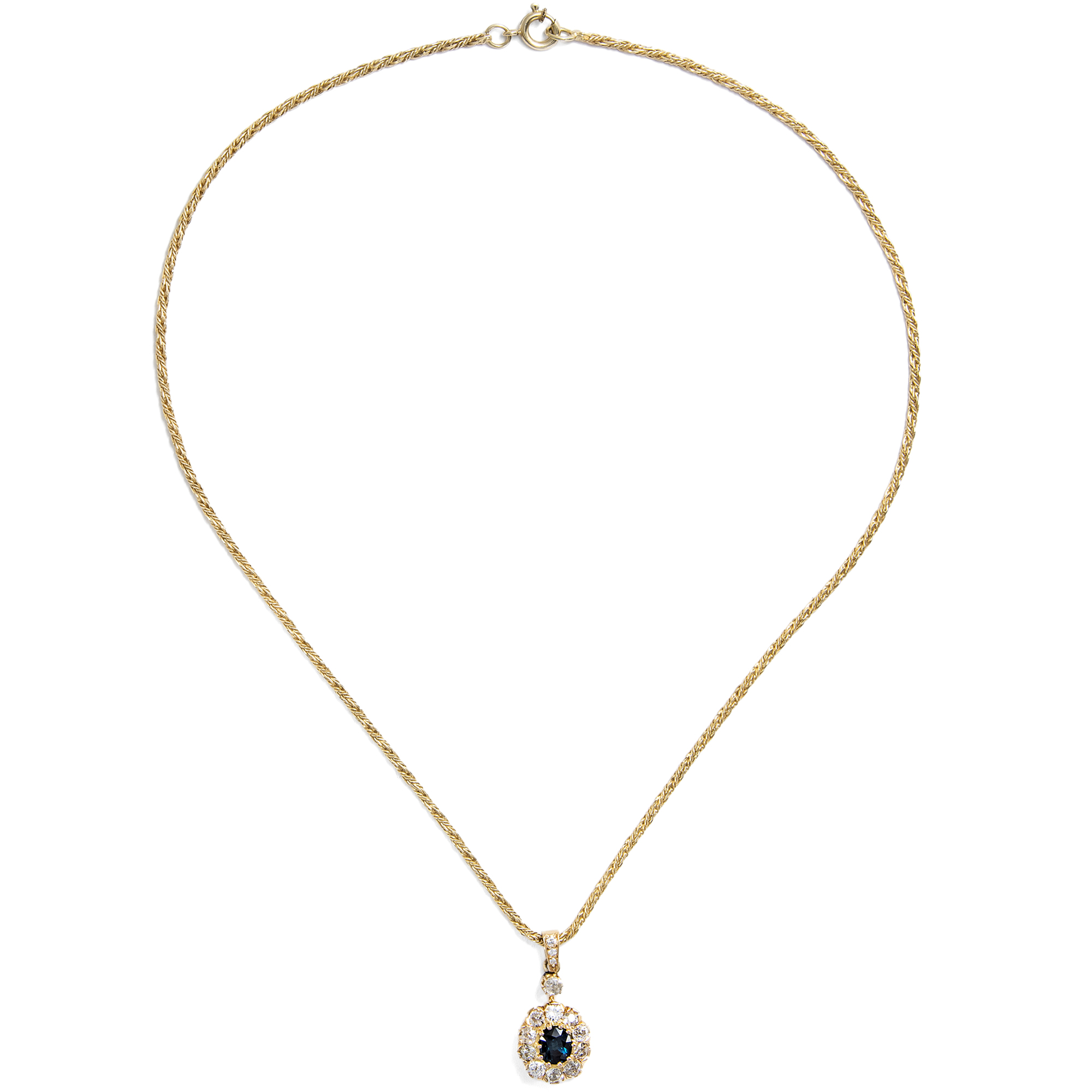 Elegant Pendant With Sapphire & Diamonds In Gold, Circa 1890 & Later Elegant Pendant With Sapphire & Diamonds In Gold, Circa 1890 & Later