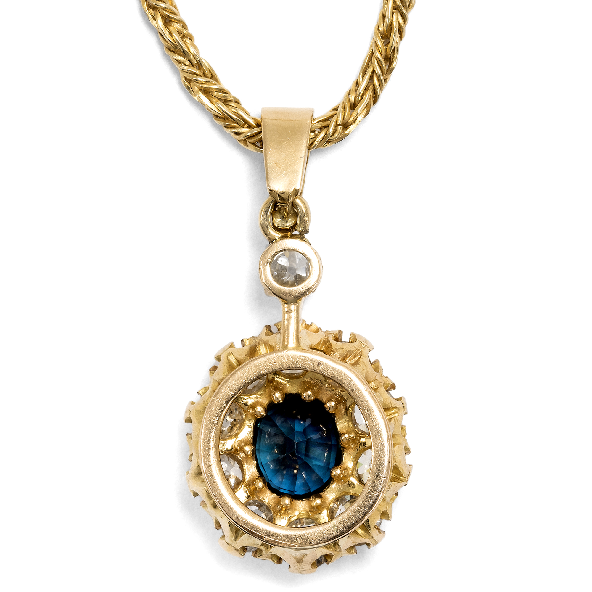 Elegant Pendant With Sapphire & Diamonds In Gold, Circa 1890 & Later Elegant Pendant With Sapphire & Diamonds In Gold, Circa 1890 & Later