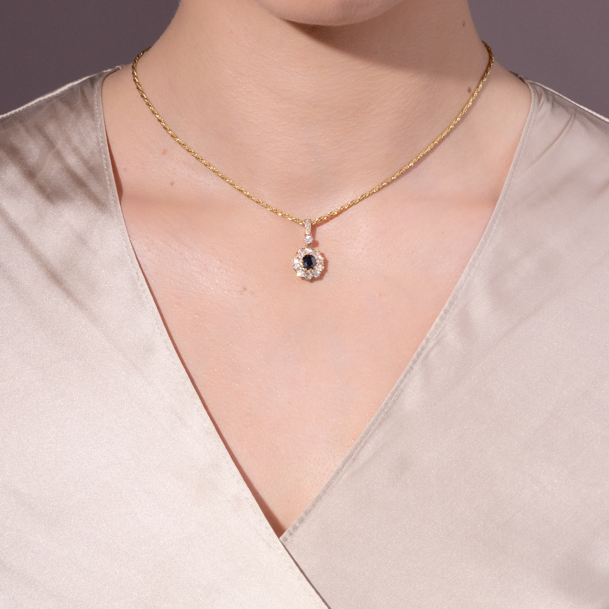 Elegant Pendant With Sapphire & Diamonds In Gold, Circa 1890 & Later Elegant Pendant With Sapphire & Diamonds In Gold, Circa 1890 & Later