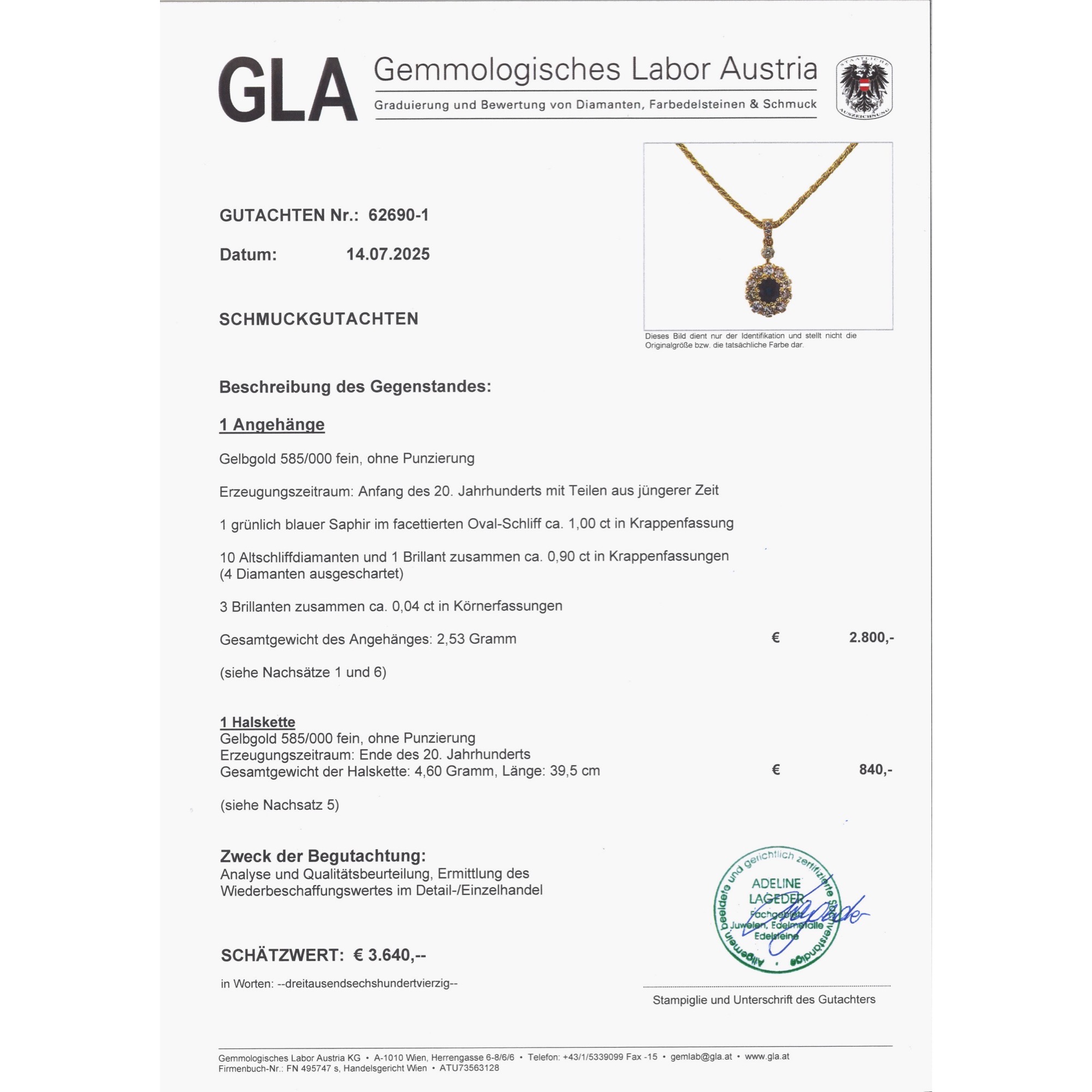 Elegant Pendant With Sapphire & Diamonds In Gold, Circa 1890 & Later Elegant Pendant With Sapphire & Diamonds In Gold, Circa 1890 & Later