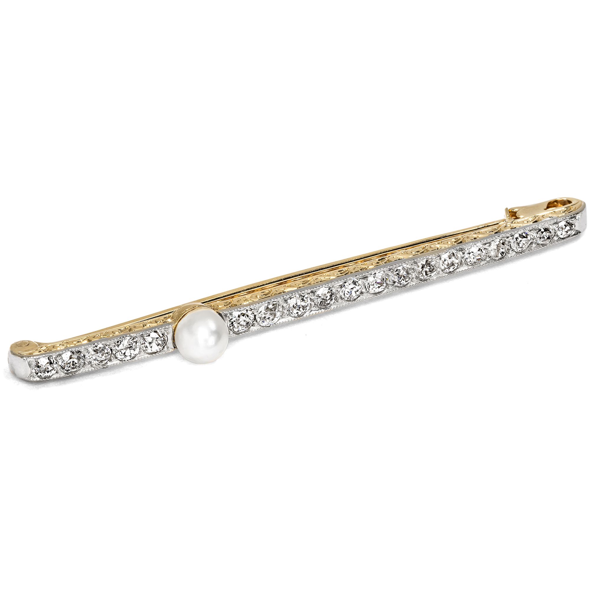 Elegant Diamond and Natural Pearl Safety Pin, c. 1910 Elegant Diamond and Natural Pearl Safety Pin, c. 1910