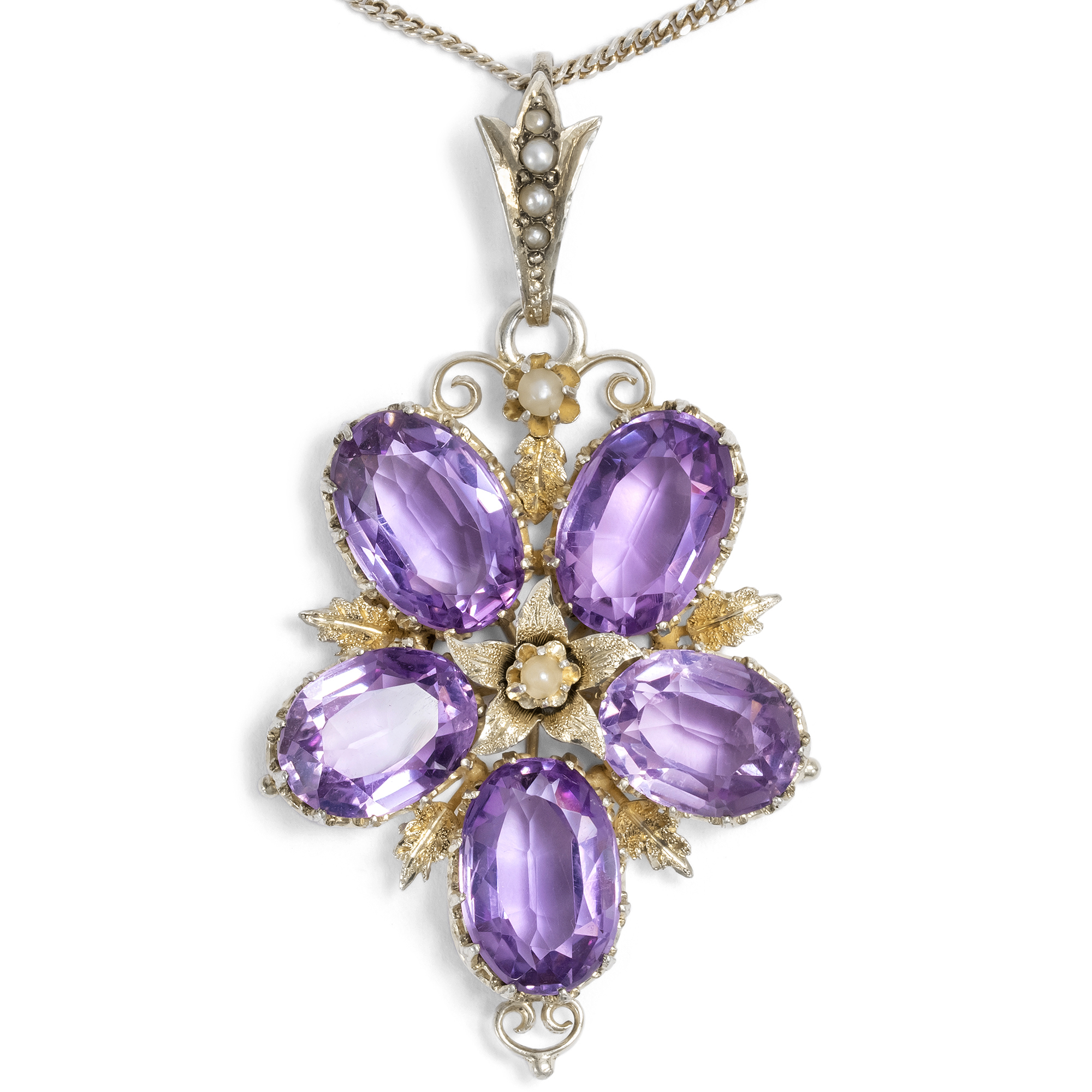 Antiker Anhänger aus Amethysten & Perlen von Carl Holl, um 1890