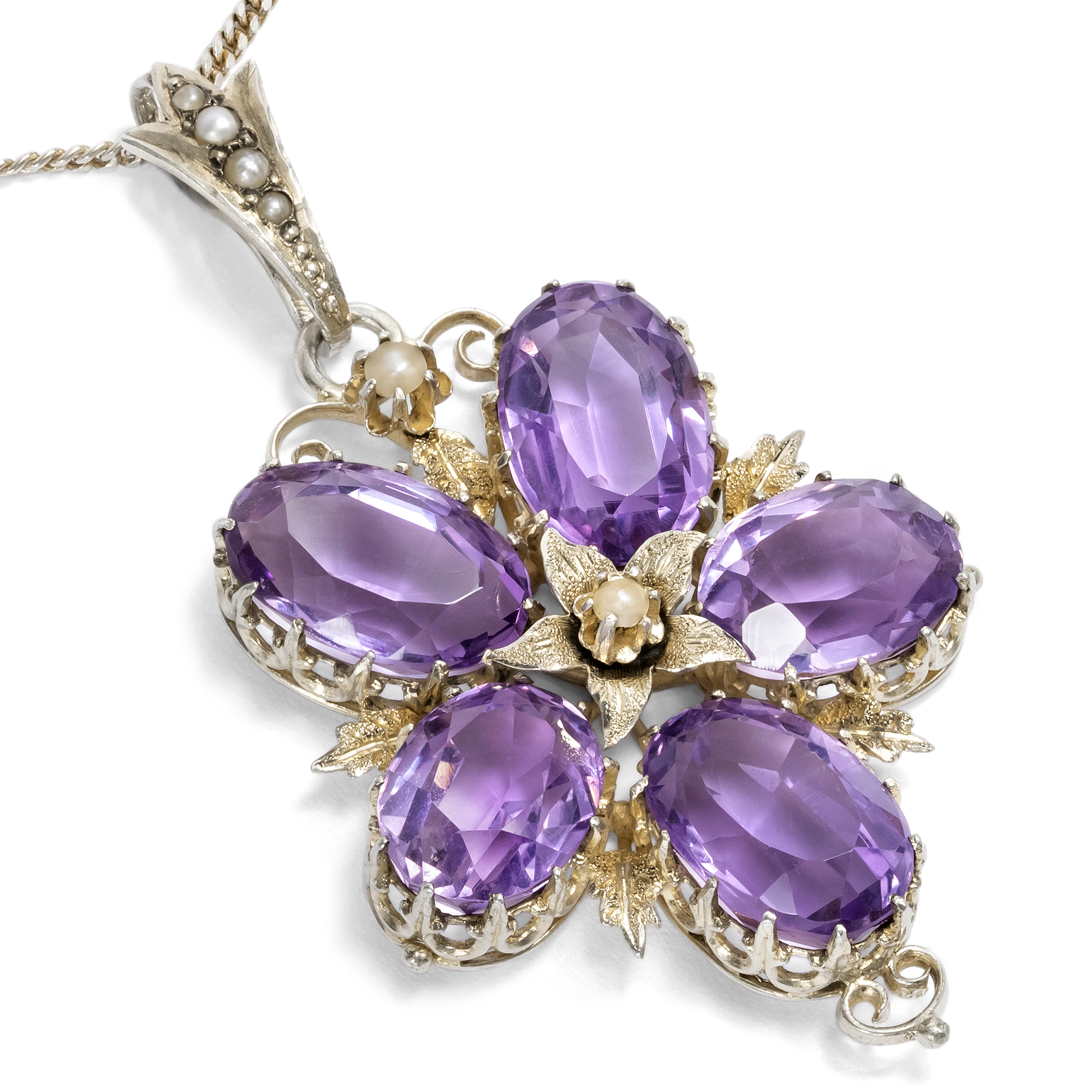 Antiker Anhänger aus Amethysten & Perlen von Carl Holl, um 1890