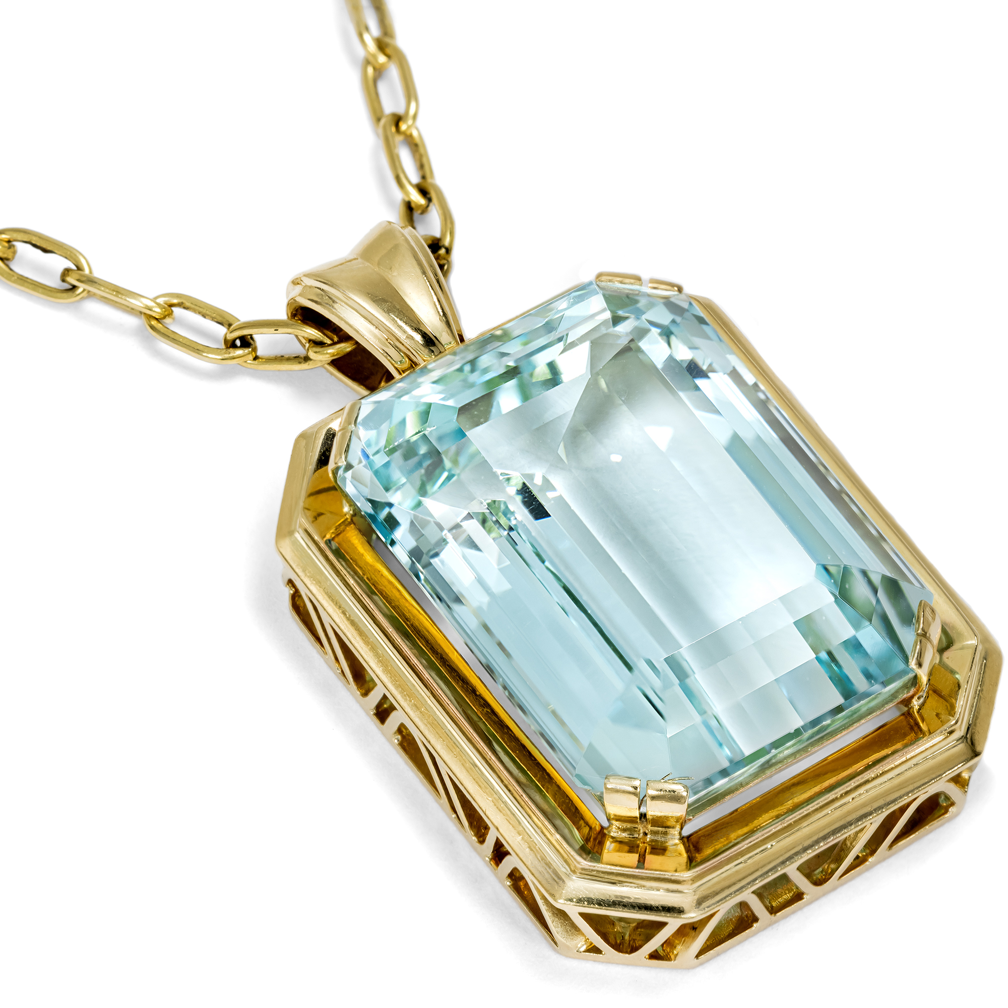 Vintage Anhänger mit großem Aquamarin in Gold, Deutschland um 1965 Vintage Anhänger mit großem Aquamarin in Gold, Deutschland um 1965