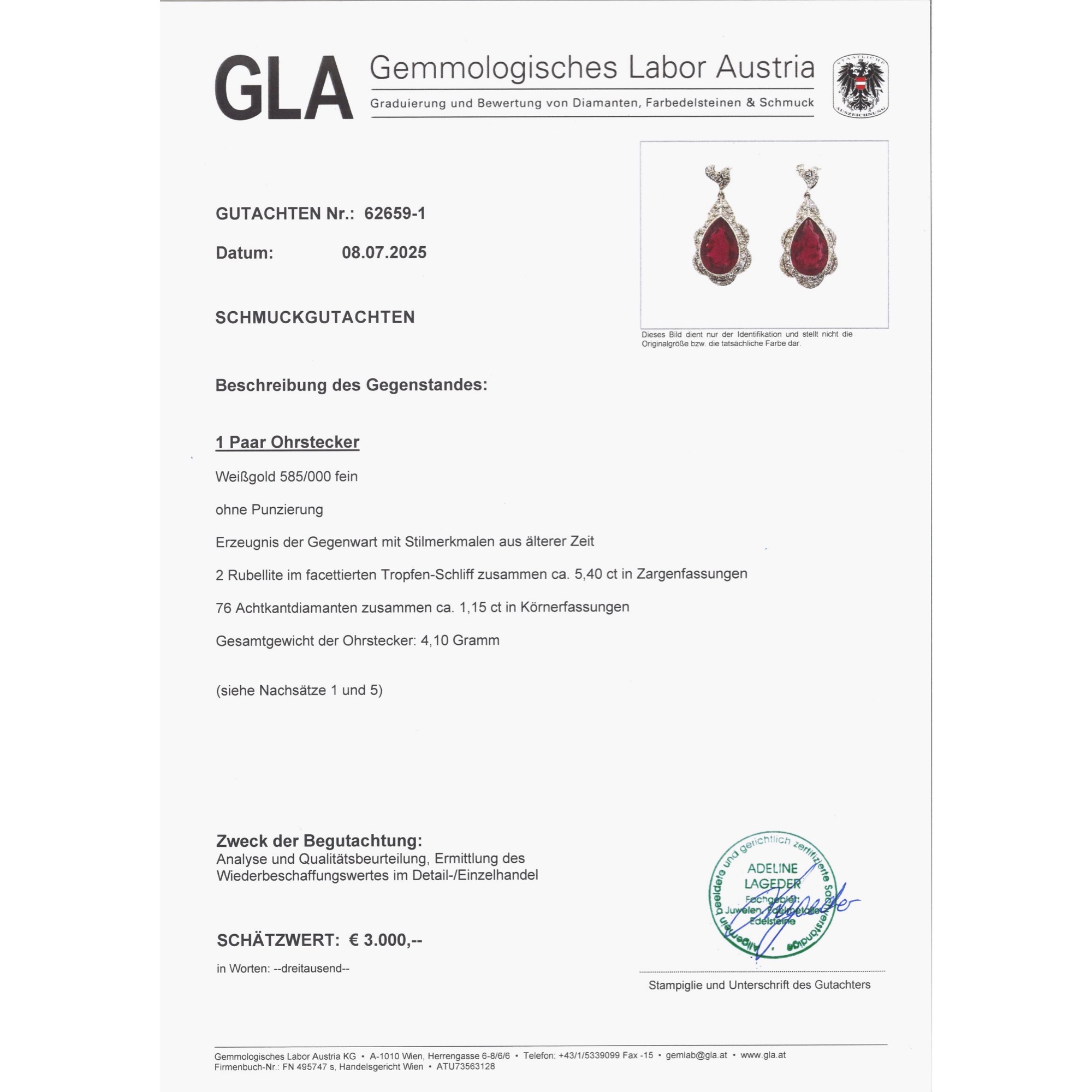 Elegante Ohrringe mit Rubelliten & Diamanten in Weißgold, um 2000 Elegante Ohrringe mit Rubelliten & Diamanten in Weißgold, um 2000