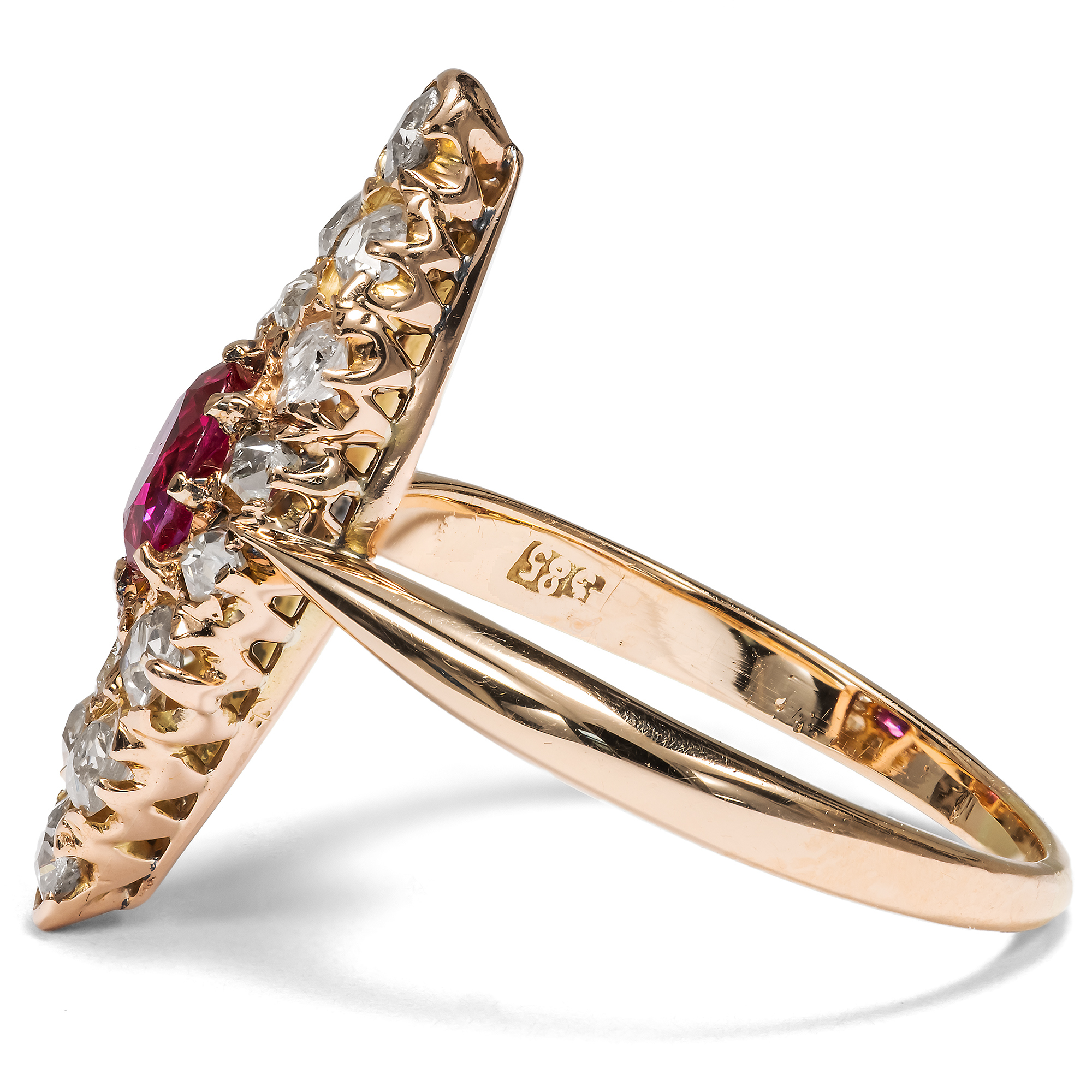 Antique Ruby and Diamond Marquise Ring, German, c. 1895 Antique Ruby and Diamond Marquise Ring, German, c. 1895