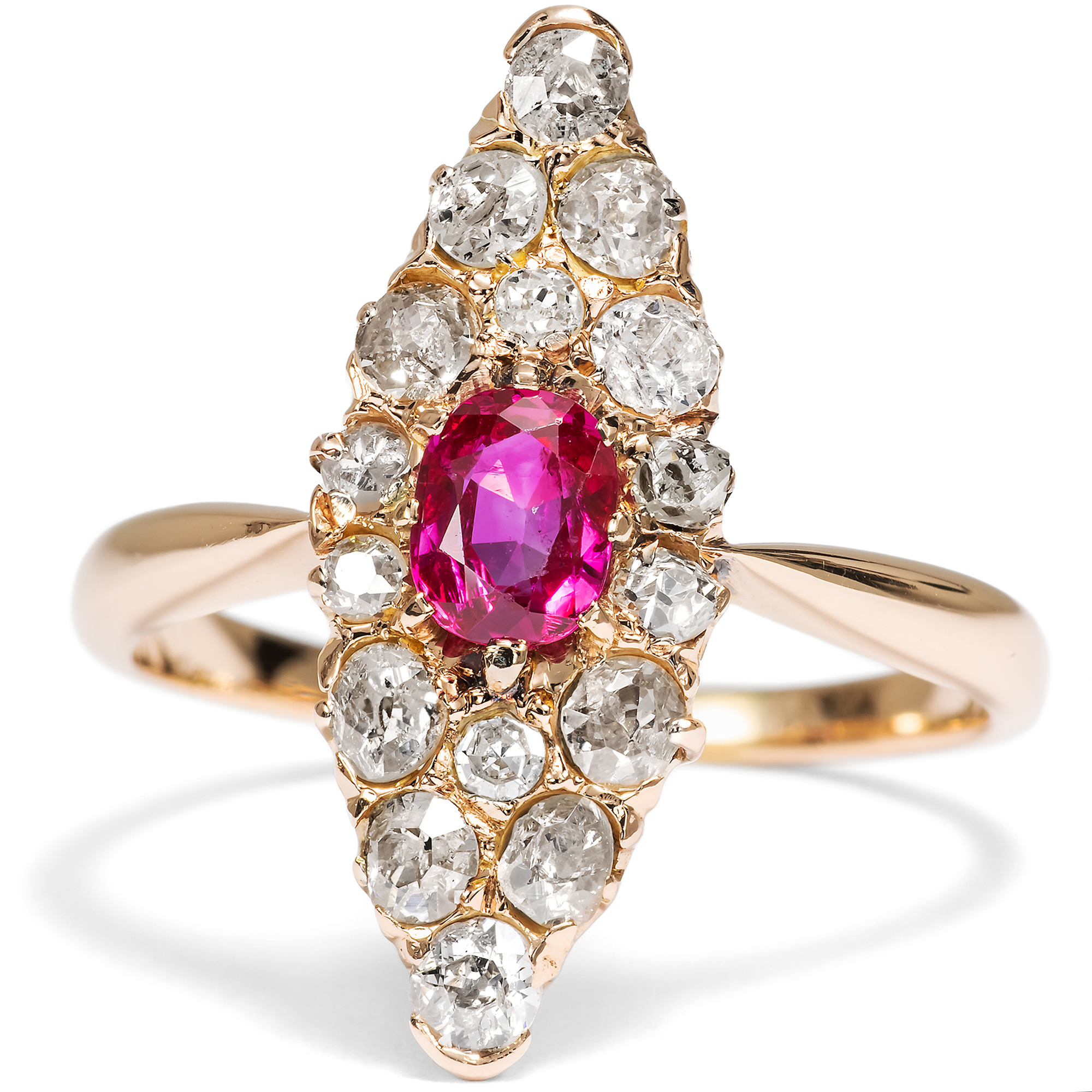 Antique Ruby and Diamond Marquise Ring, German, c. 1895 Antique Ruby and Diamond Marquise Ring, German, c. 1895