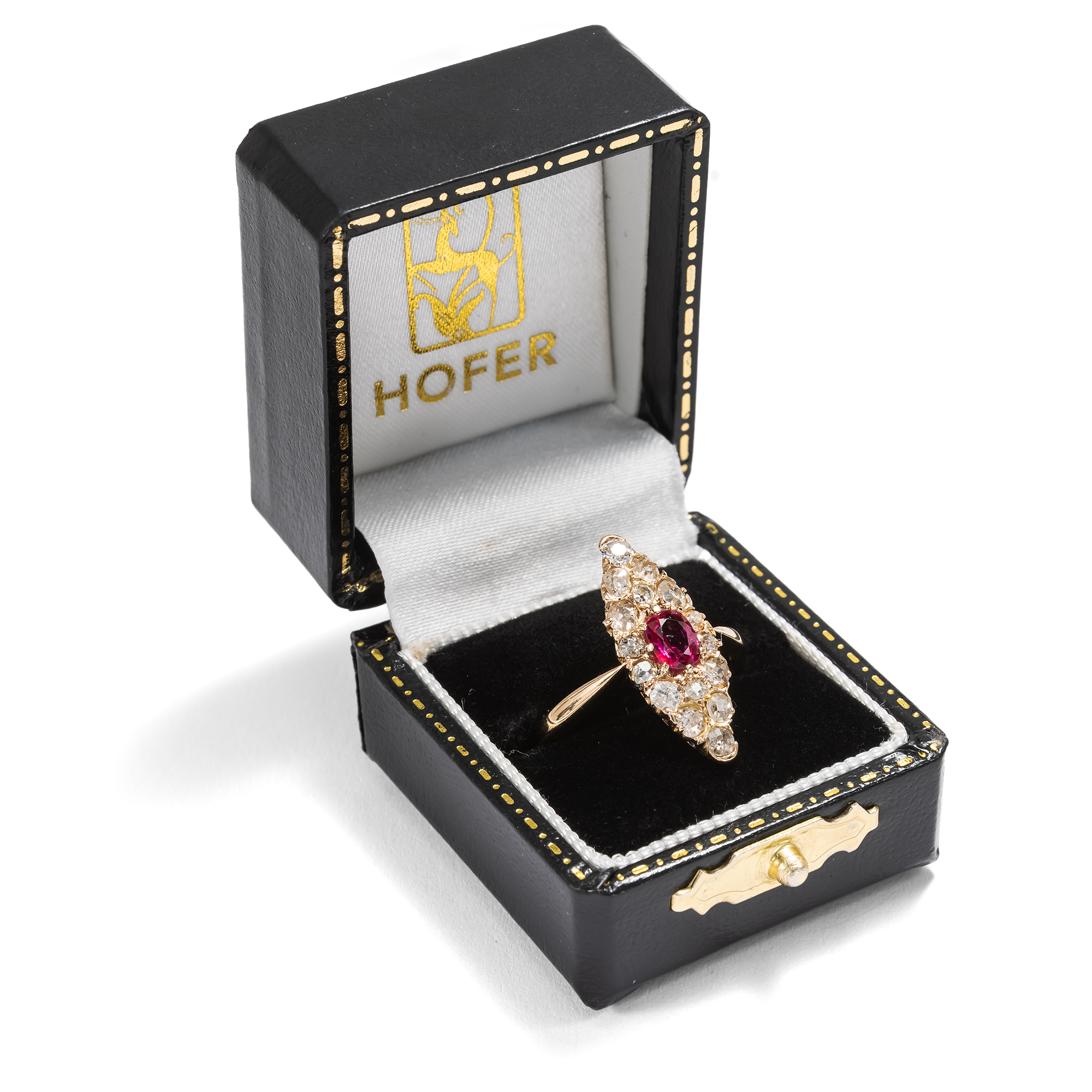 Antique Ruby and Diamond Marquise Ring, German, c. 1895 Antique Ruby and Diamond Marquise Ring, German, c. 1895