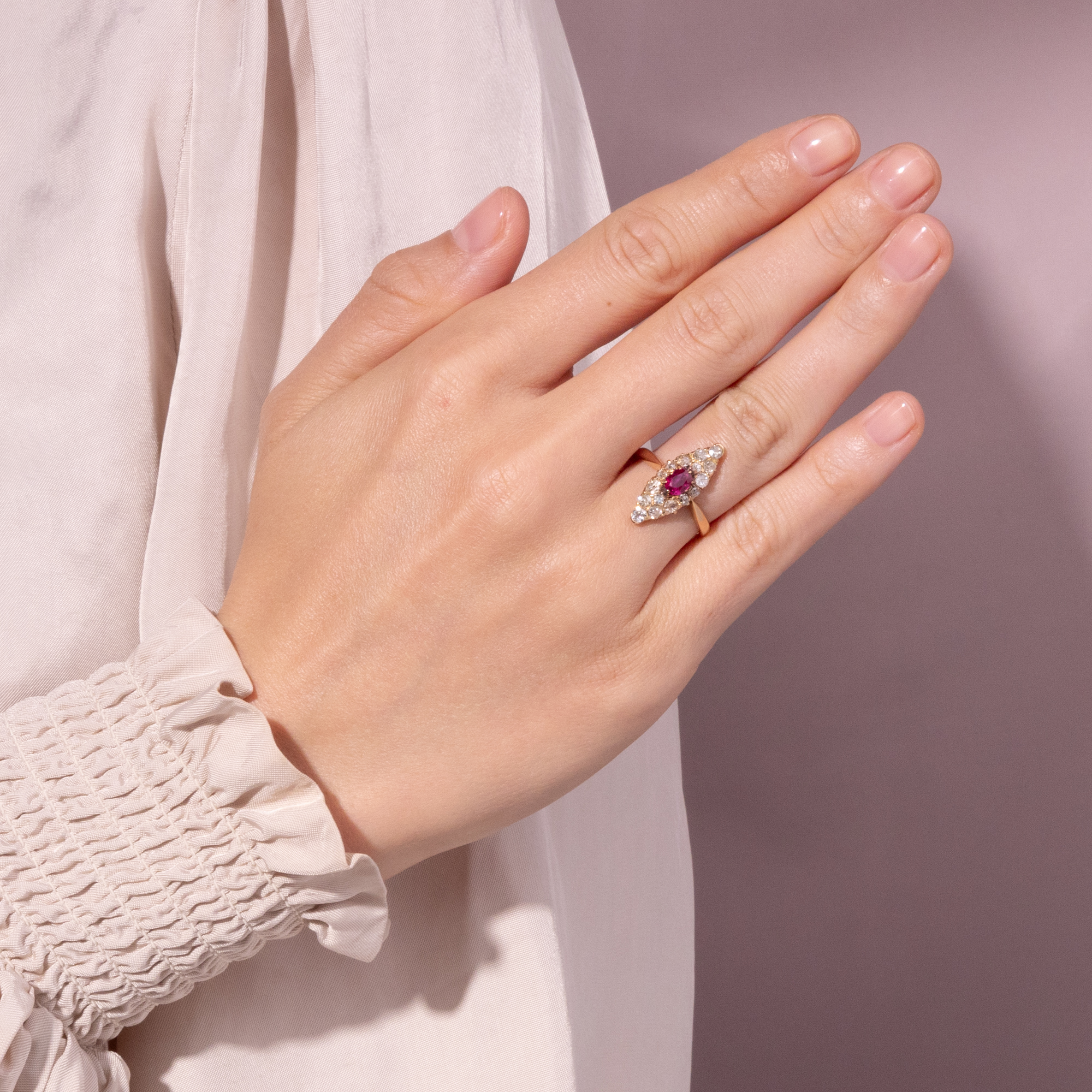 Antique Ruby and Diamond Marquise Ring, German, c. 1895 Antique Ruby and Diamond Marquise Ring, German, c. 1895