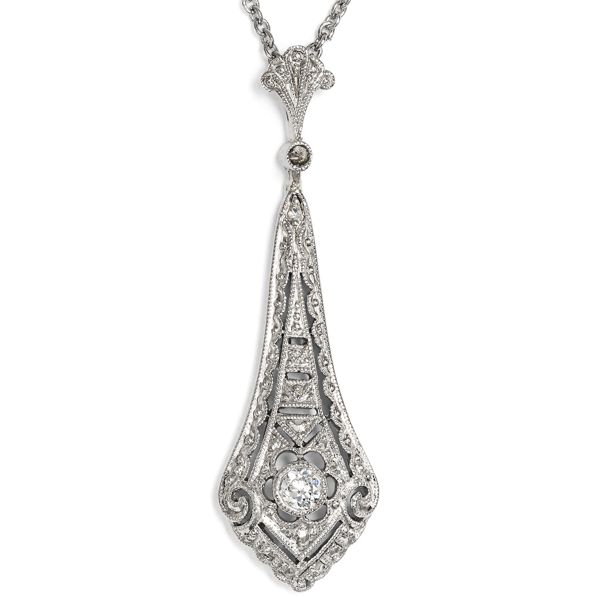Schöner Anhänger des Art Déco mit Diamanten in Platin & Weißgold, um 1930 Schöner Anhänger des Art Déco mit Diamanten in Platin & Weißgold, um 1930