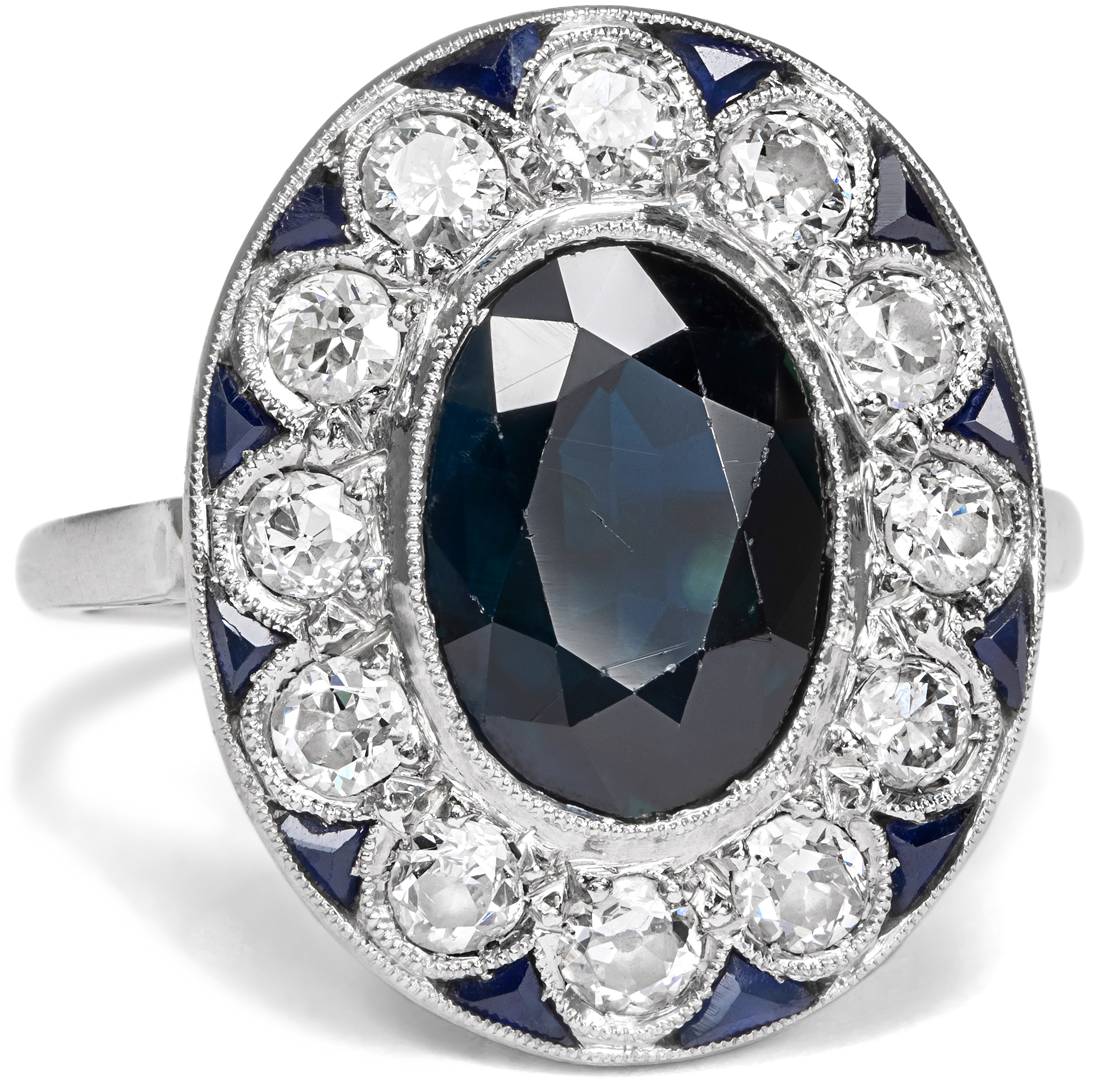Erstklassiger Ring aus Weißgold & Platin mit Saphiren & Diamanten, Paris um 1925 Erstklassiger Ring aus Weißgold & Platin mit Saphiren & Diamanten, Paris um 1925