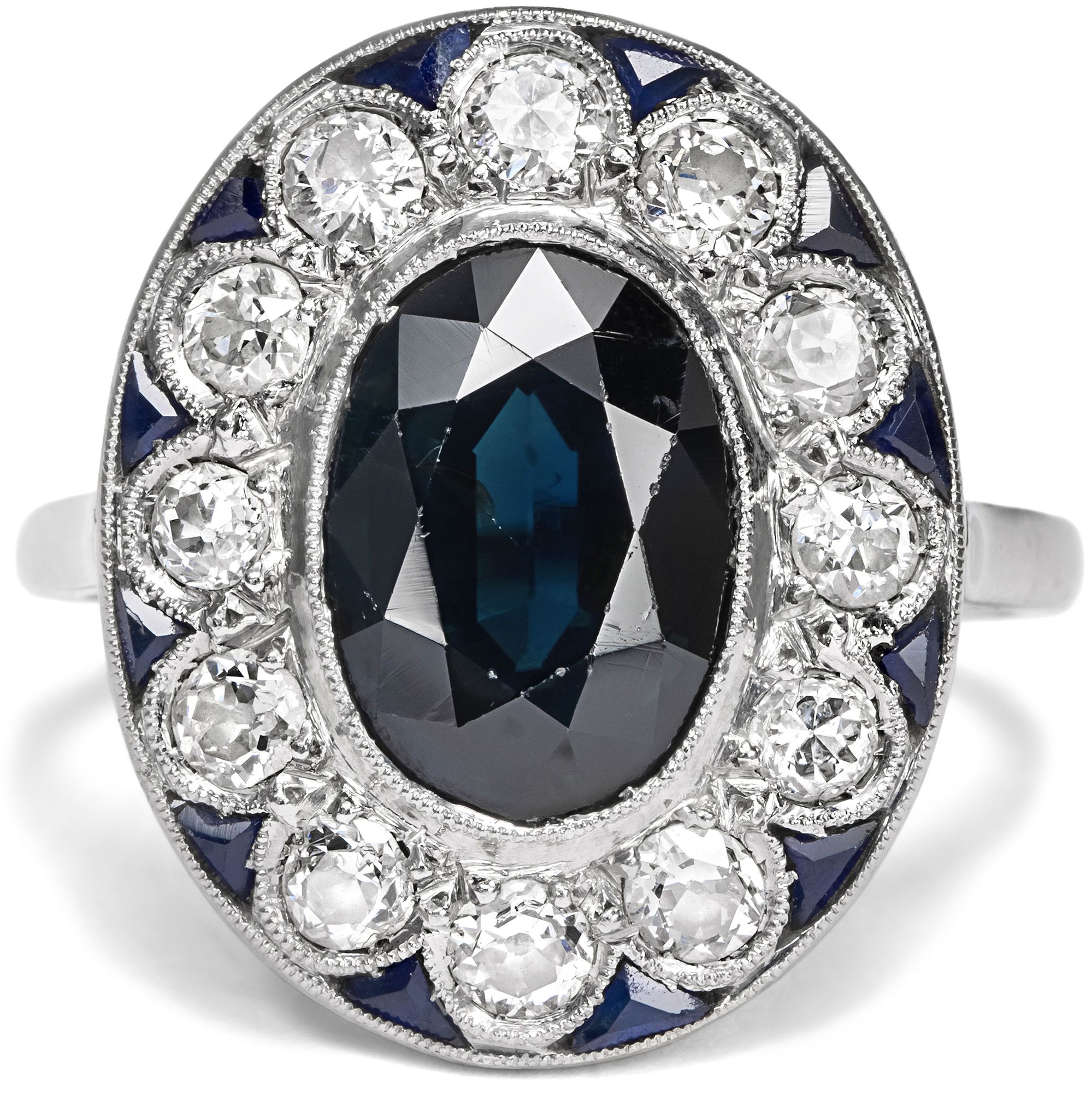 Erstklassiger Ring aus Weißgold & Platin mit Saphiren & Diamanten, Paris um 1925 Erstklassiger Ring aus Weißgold & Platin mit Saphiren & Diamanten, Paris um 1925
