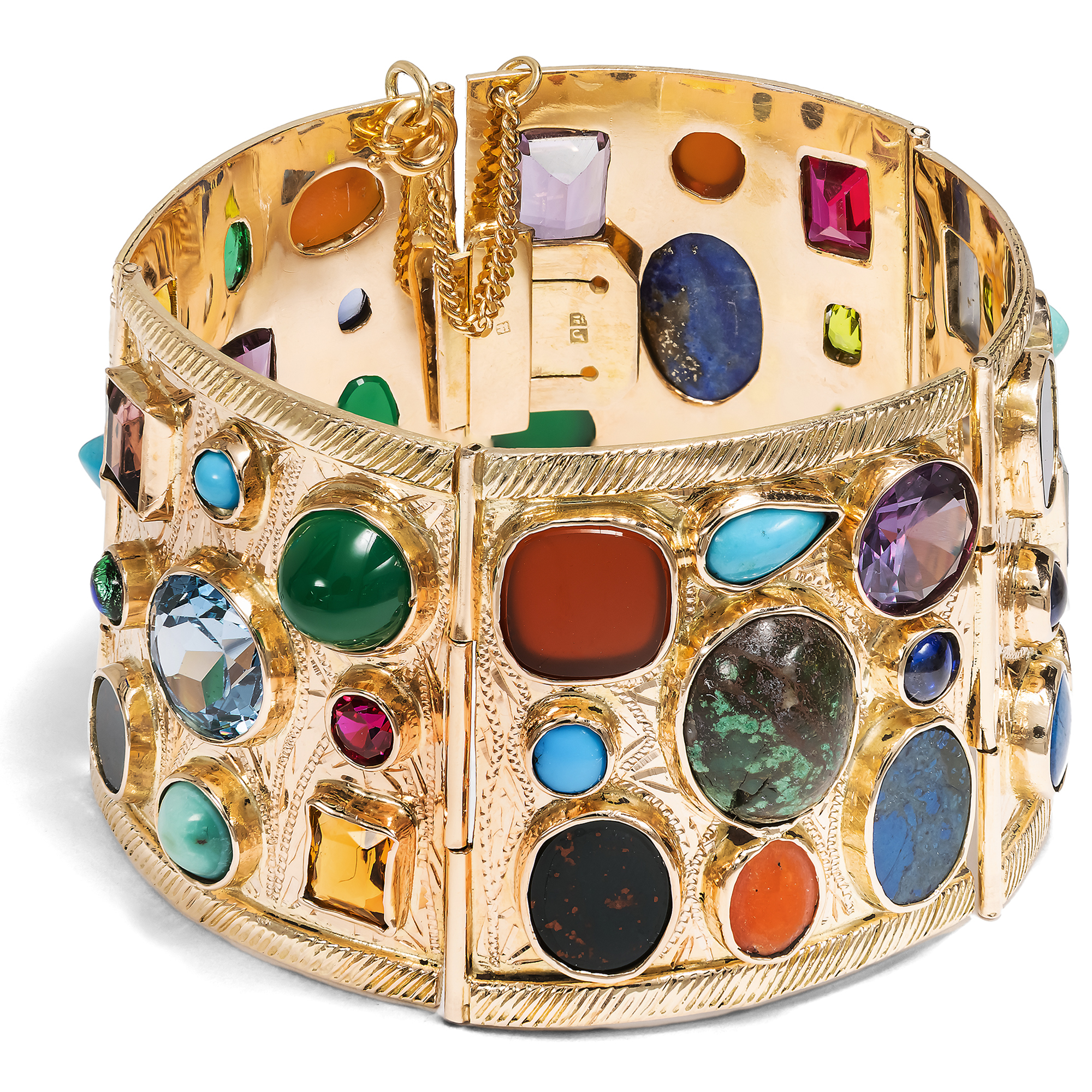 Spectacular Gold Bracelet with Colourful Gemstones, Cairo 1959 Spectacular Gold Bracelet with Colourful Gemstones, Cairo 1959