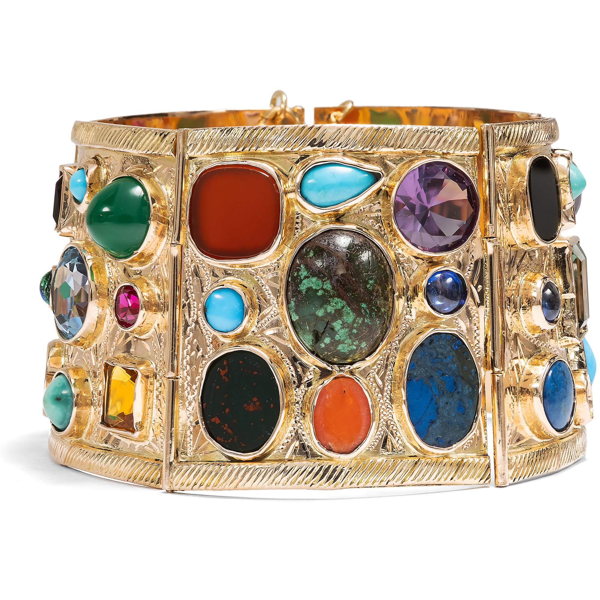 Spectacular Gold Bracelet with Colourful Gemstones, Cairo 1959 Spectacular Gold Bracelet with Colourful Gemstones, Cairo 1959