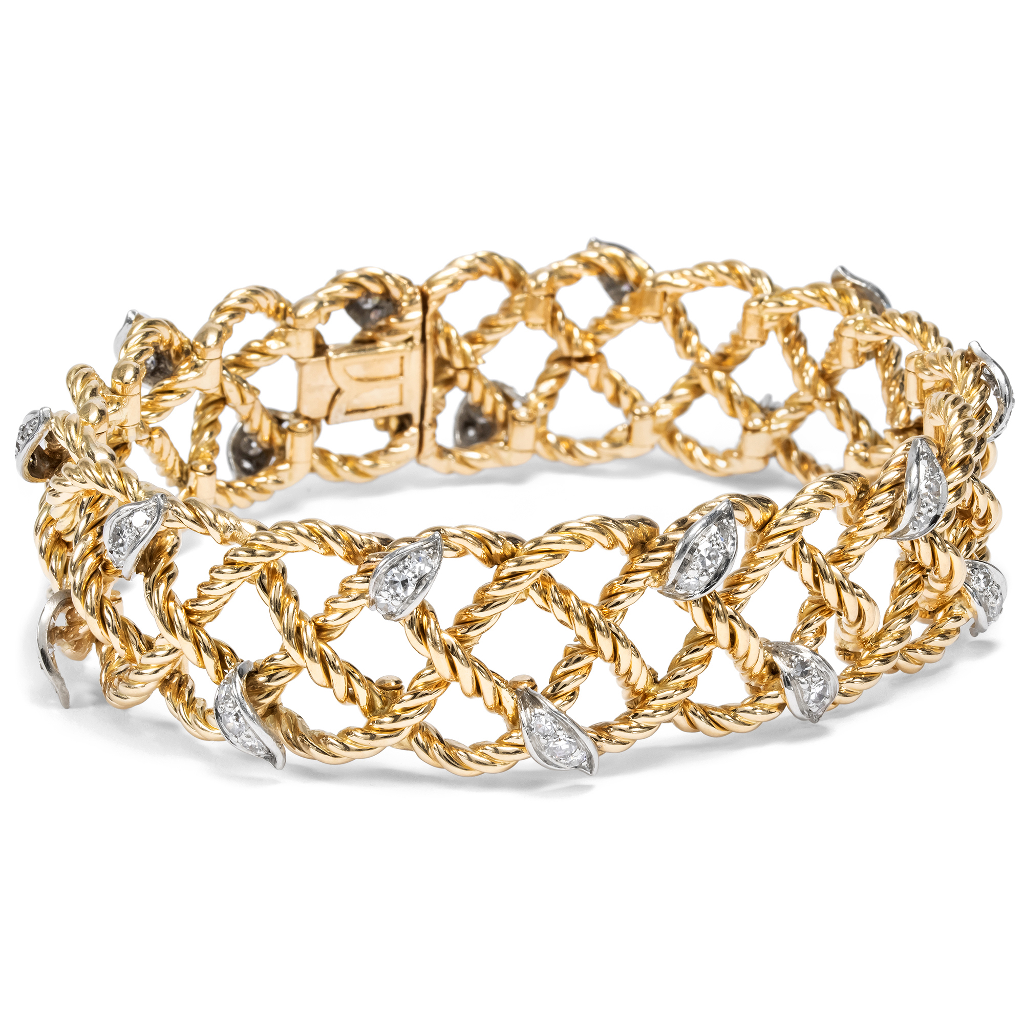 Edles Armband aus Gelbgold & Weißgold mit 1,24 ct Diamanten, um 1960 Edles Armband aus Gelbgold & Weißgold mit 1,24 ct Diamanten, um 1960