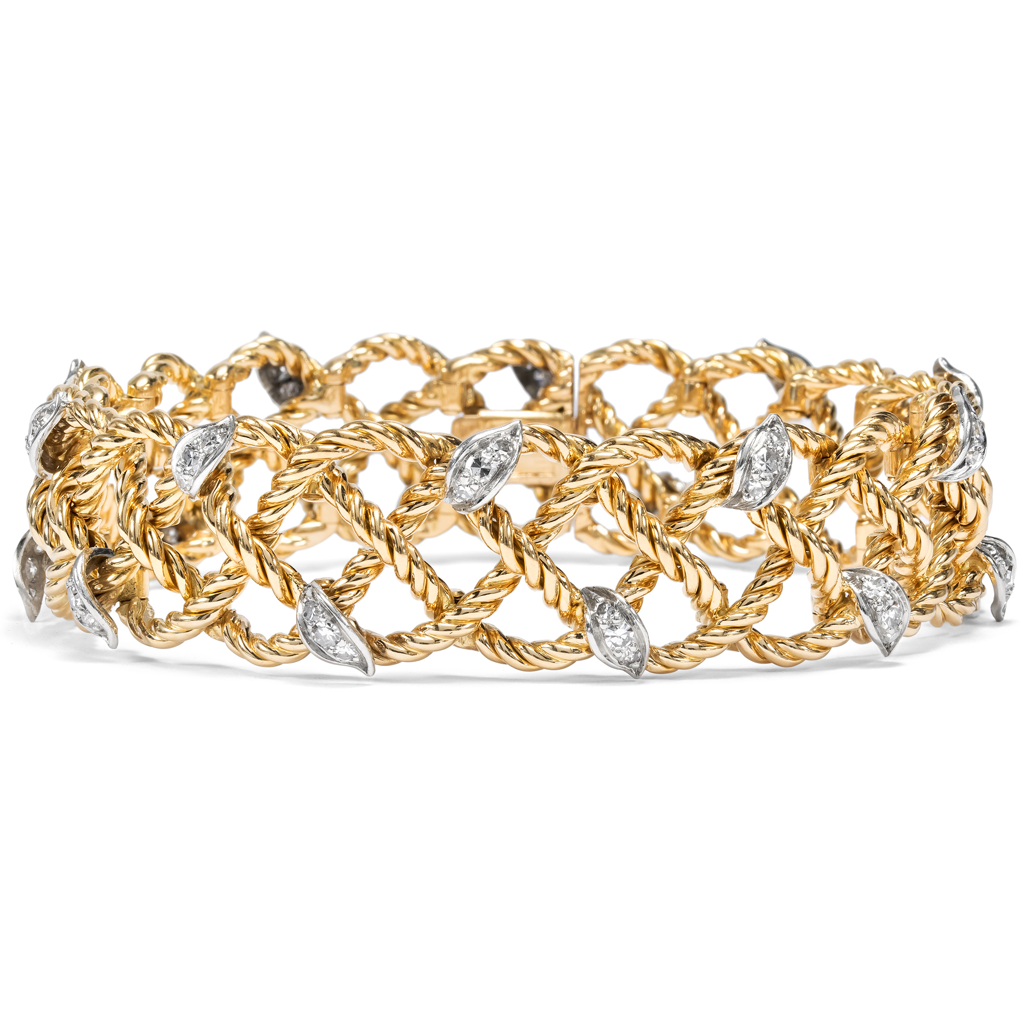 Edles Armband aus Gelbgold & Weißgold mit 1,24 ct Diamanten, um 1960 Edles Armband aus Gelbgold & Weißgold mit 1,24 ct Diamanten, um 1960