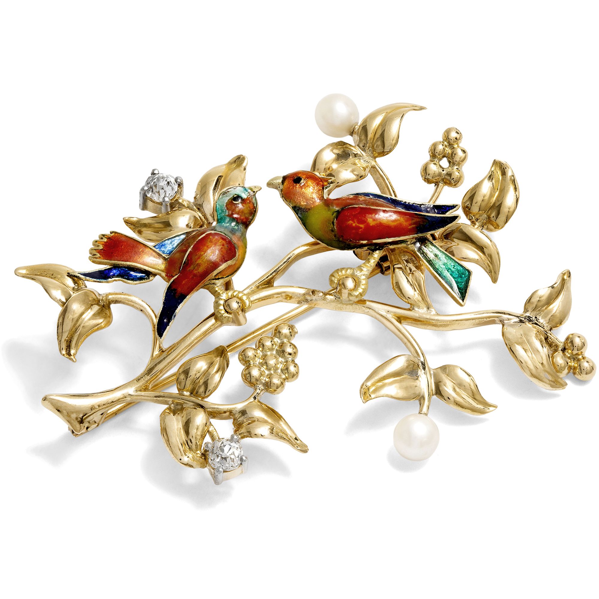 Lustige Vintage-Brosche aus Gold, Email & Diamanten, um 1965 Lustige Vintage-Brosche aus Gold, Email & Diamanten, um 1965