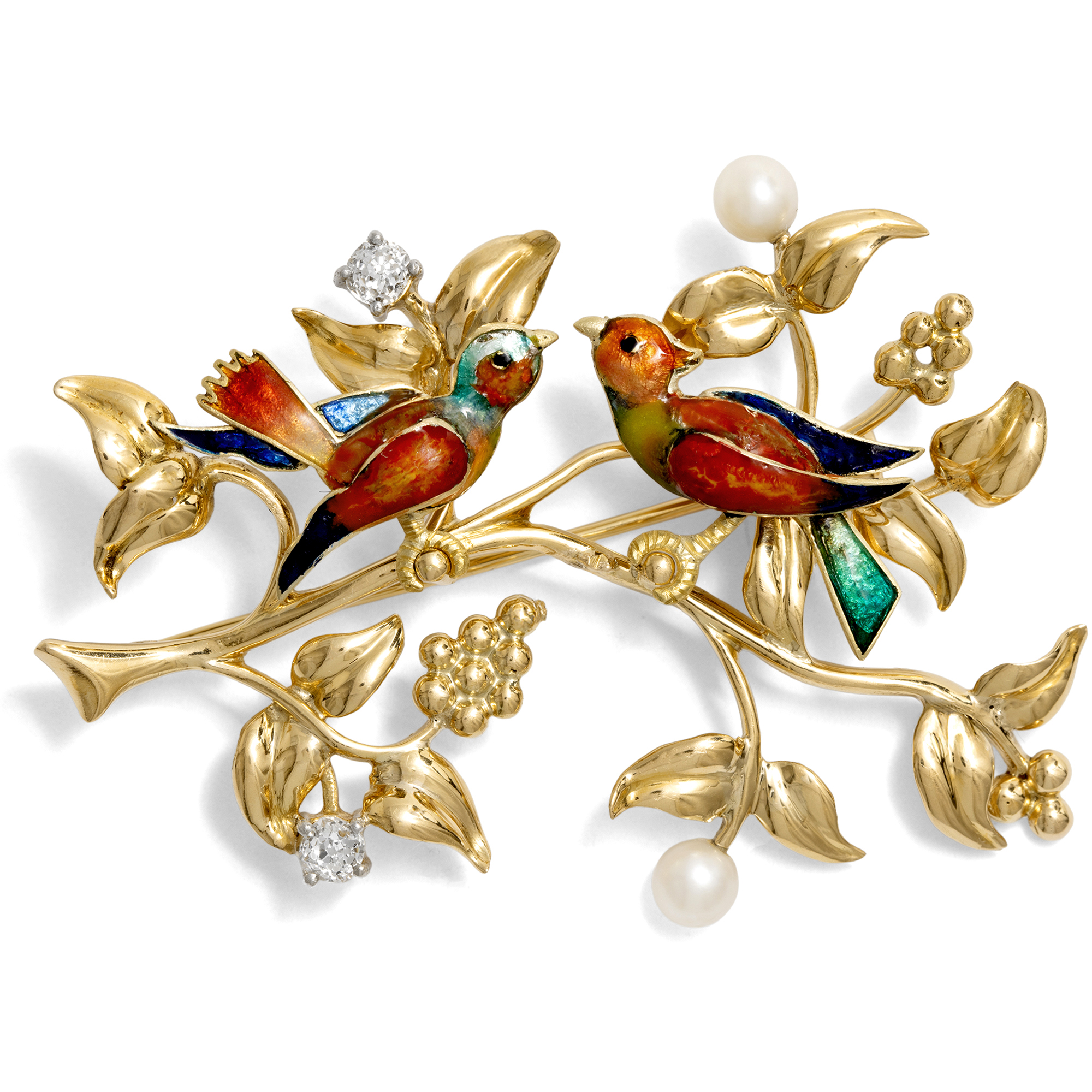 Lustige Vintage-Brosche aus Gold, Email & Diamanten, um 1965 Lustige Vintage-Brosche aus Gold, Email & Diamanten, um 1965