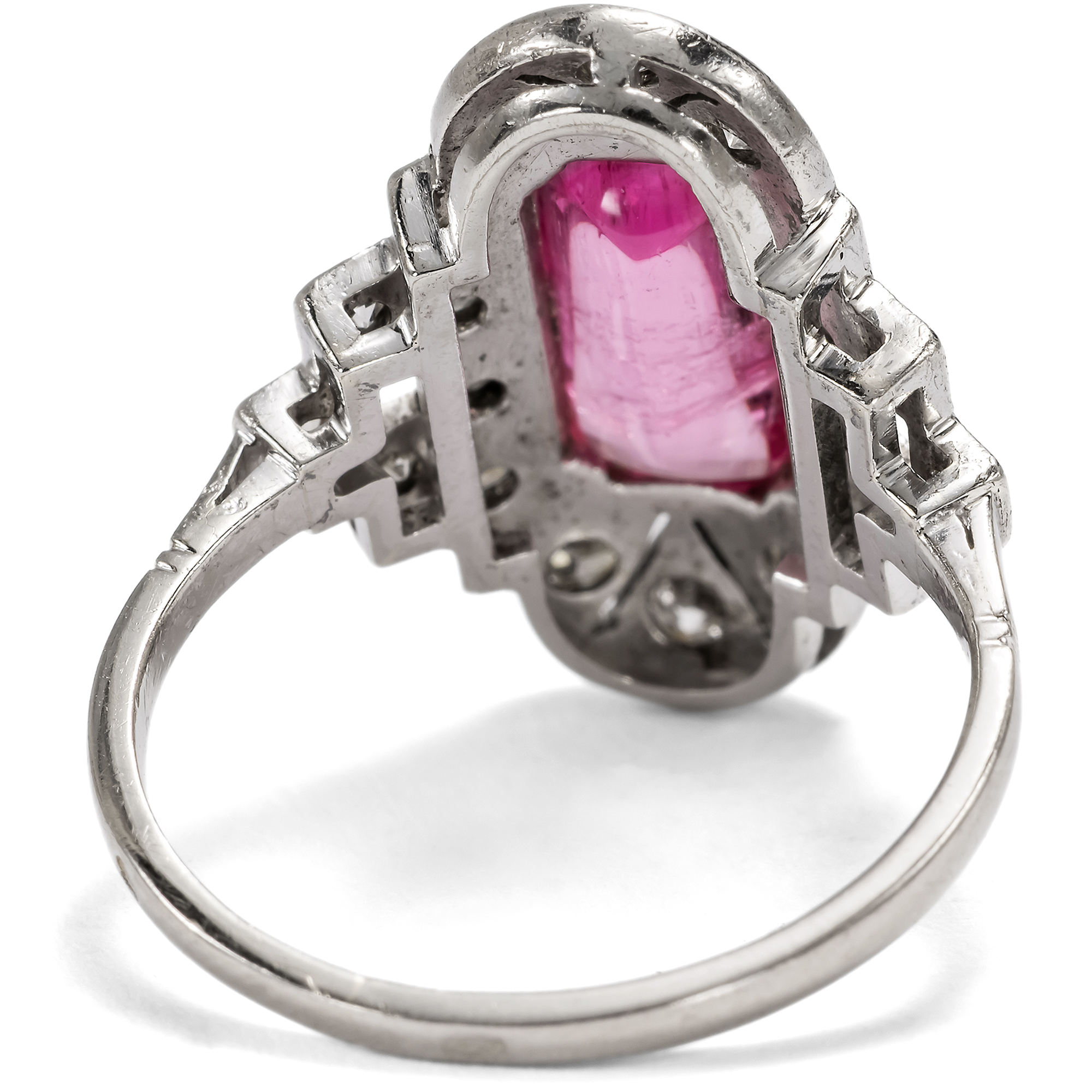 Eleganter Art Déco Ring mit rosa Turmalin & Diamanten, um 1930 Eleganter Art Déco Ring mit rosa Turmalin & Diamanten, um 1930