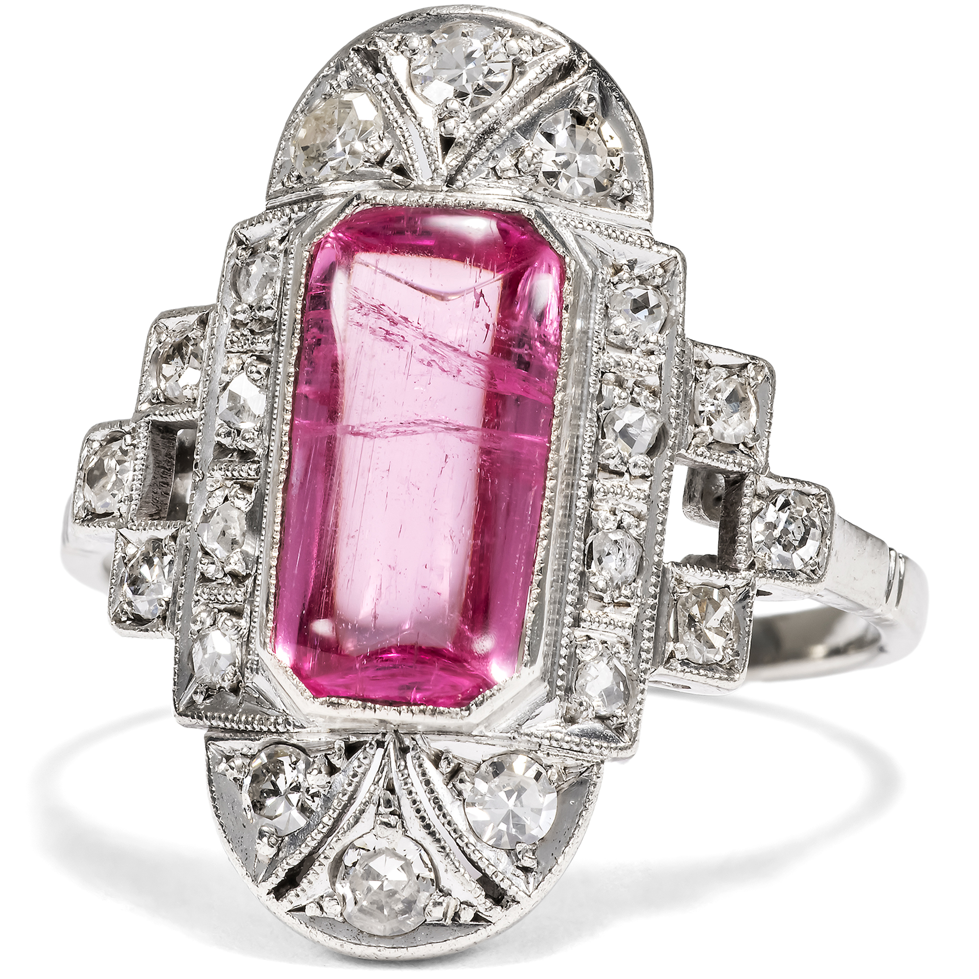 Eleganter Art Déco Ring mit rosa Turmalin & Diamanten, um 1930 Eleganter Art Déco Ring mit rosa Turmalin & Diamanten, um 1930