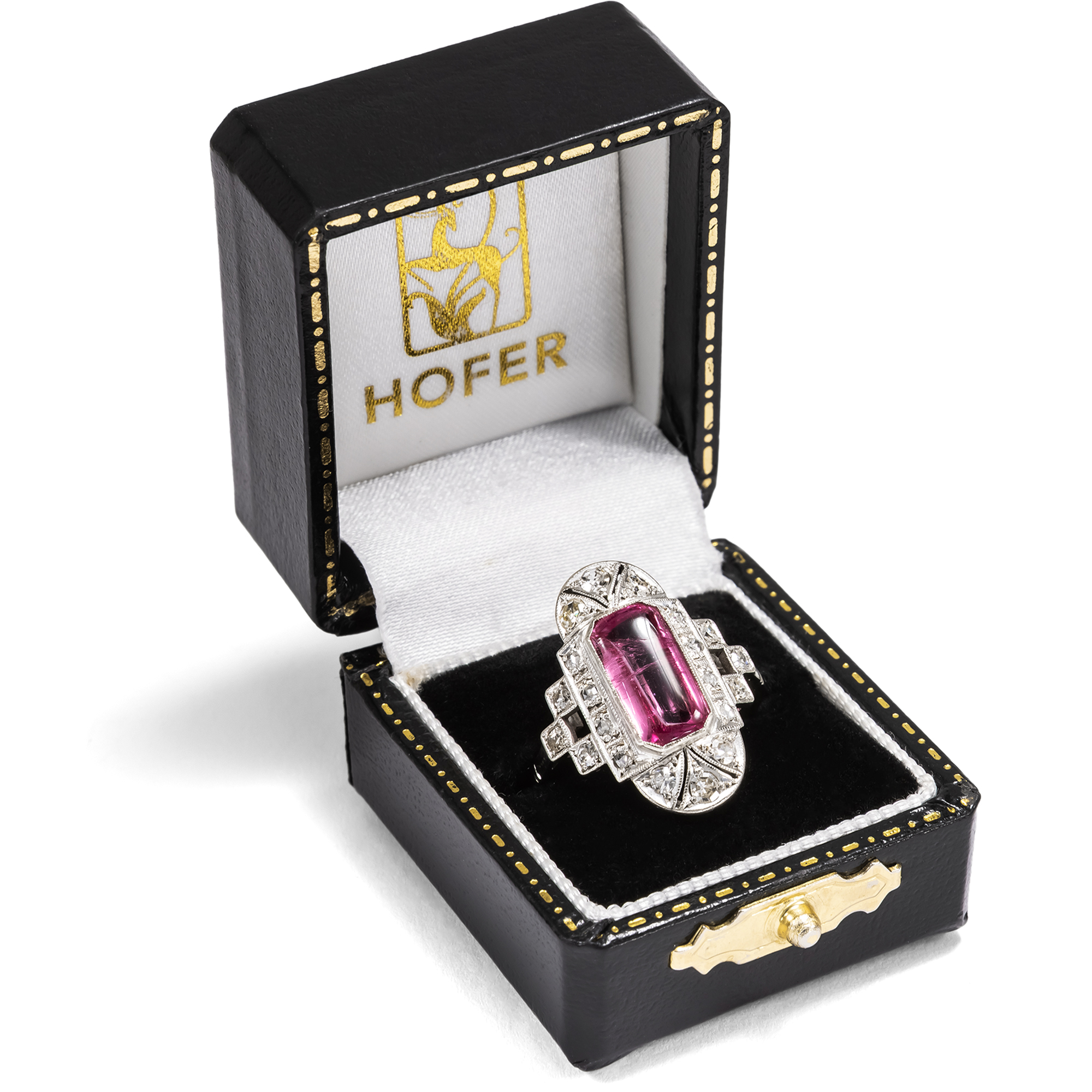 Eleganter Art Déco Ring mit rosa Turmalin & Diamanten, um 1930 Eleganter Art Déco Ring mit rosa Turmalin & Diamanten, um 1930