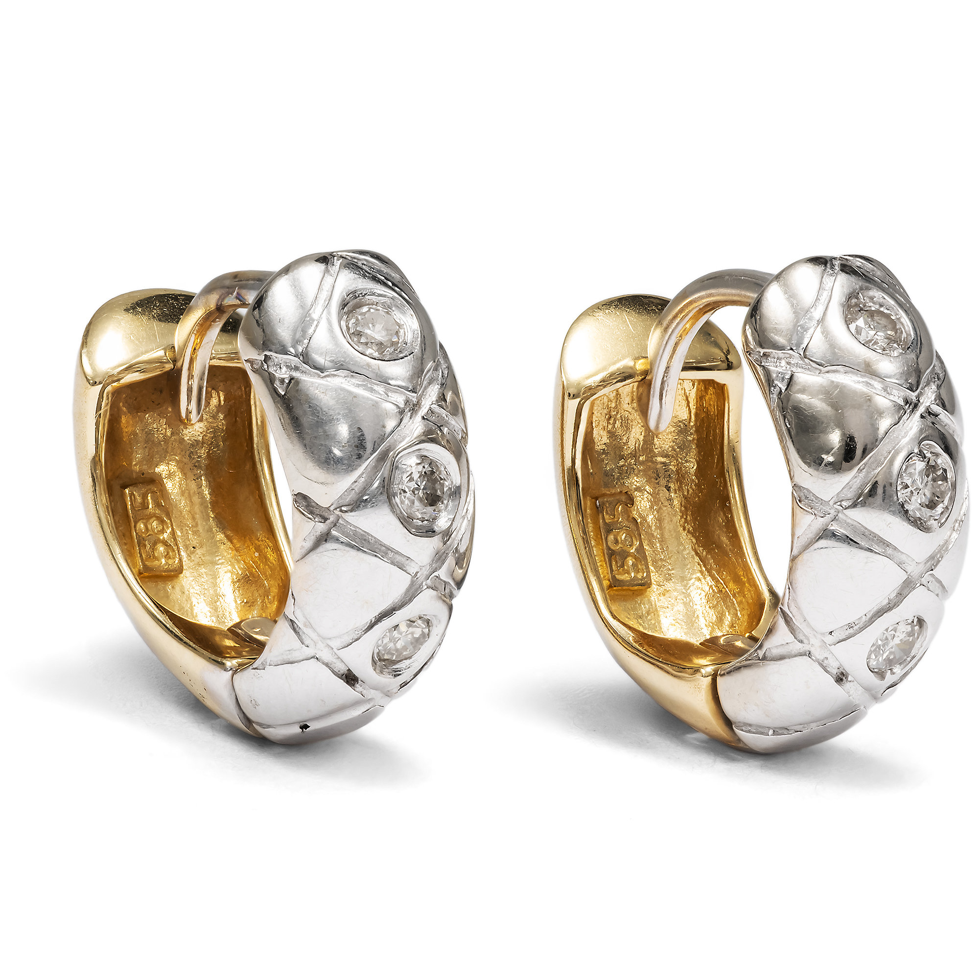 Kleine vintage Creolen aus Gold & Diamanten, 1990er Jahre Kleine vintage Creolen aus Gold & Diamanten, 1990er Jahre