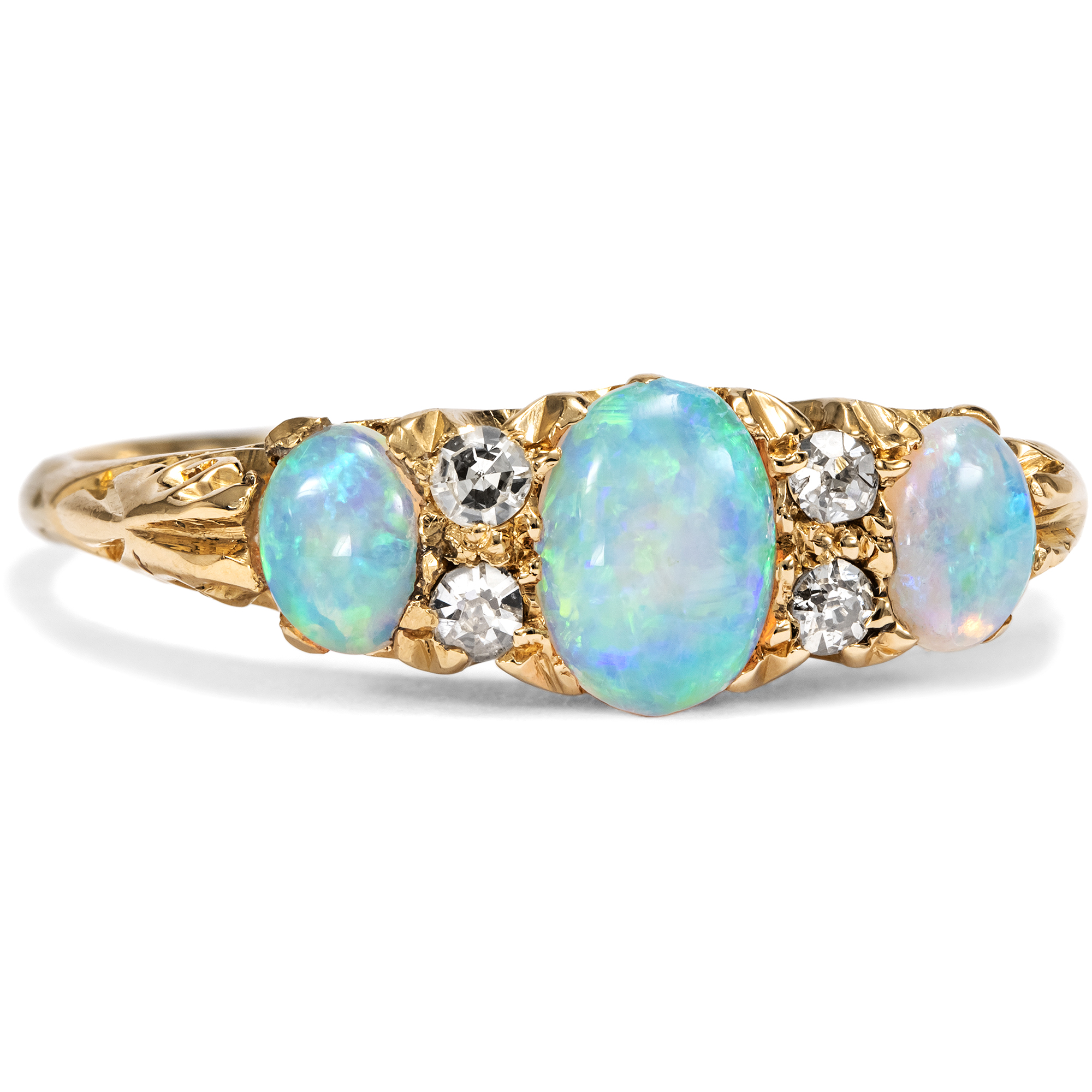Luxurious Antique Gold Ring with Opals & Diamonds, c. 1900 Luxurious Antique Gold Ring with Opals & Diamonds, c. 1900