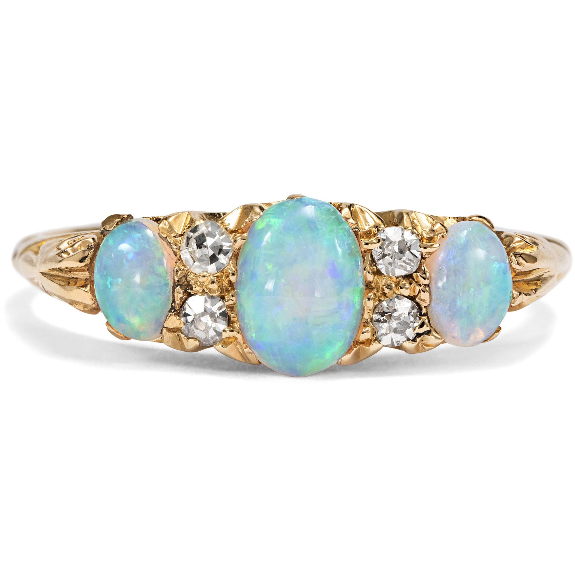 Luxurious Antique Gold Ring with Opals & Diamonds, c. 1900 Luxurious Antique Gold Ring with Opals & Diamonds, c. 1900