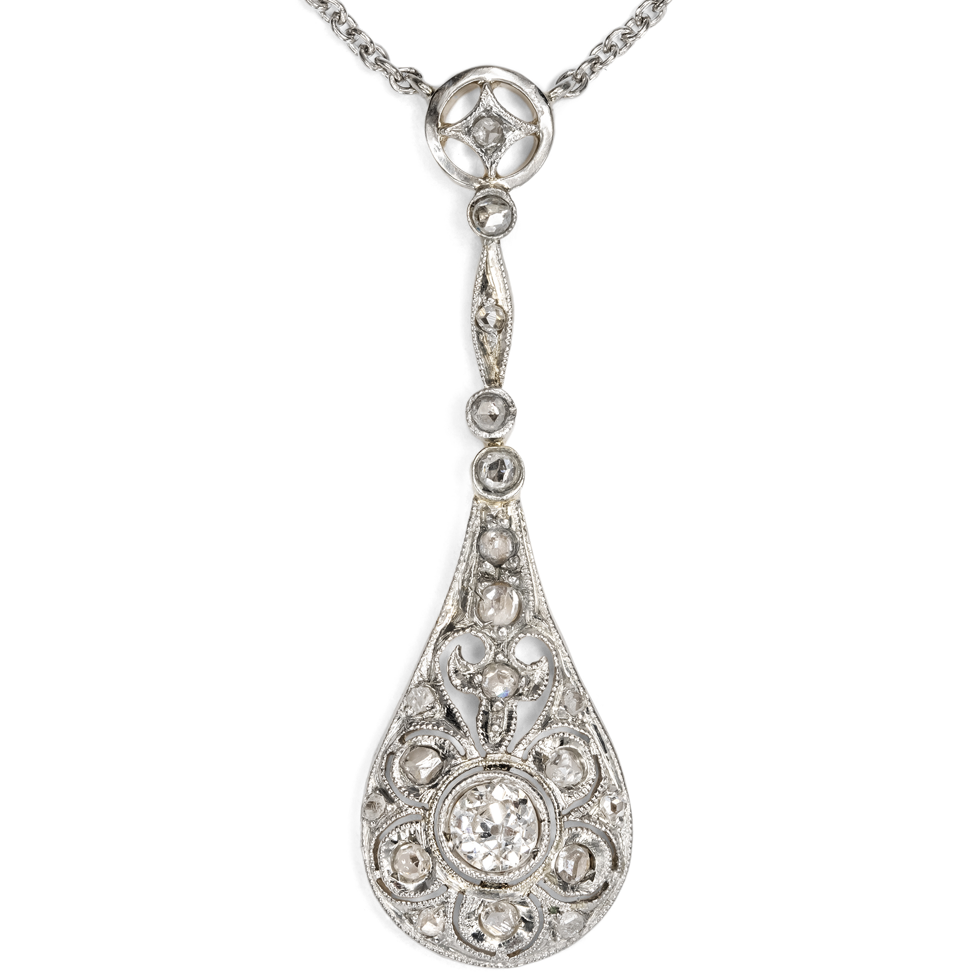 Antikes Collier mit Diamanten in Platin auf Gold, um 1915 Antikes Collier mit Diamanten in Platin auf Gold, um 1915