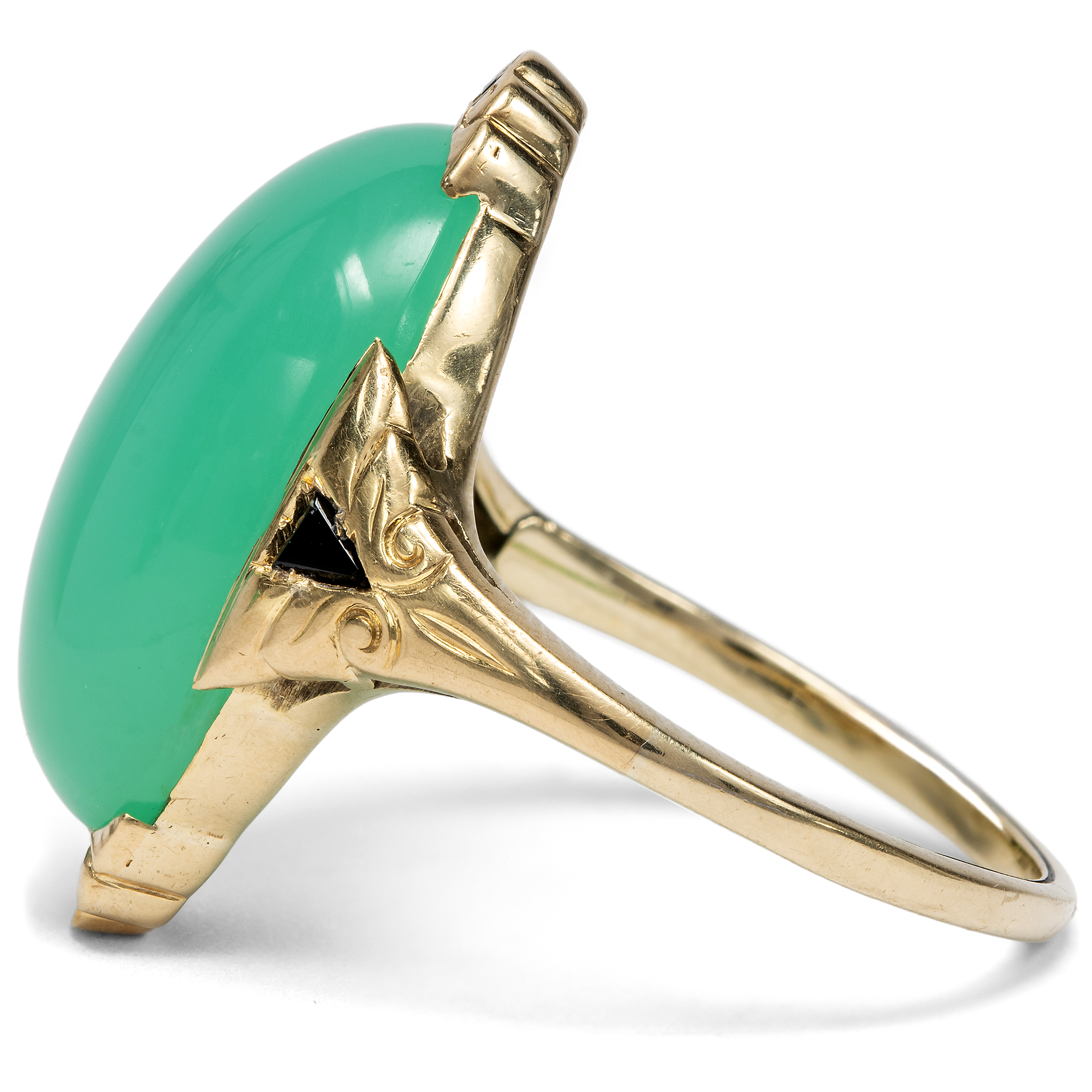 Cocktailring des Art Déco mit Chrysopras & Onyx, Deutschland um 1935 Cocktailring des Art Déco mit Chrysopras & Onyx, Deutschland um 1935