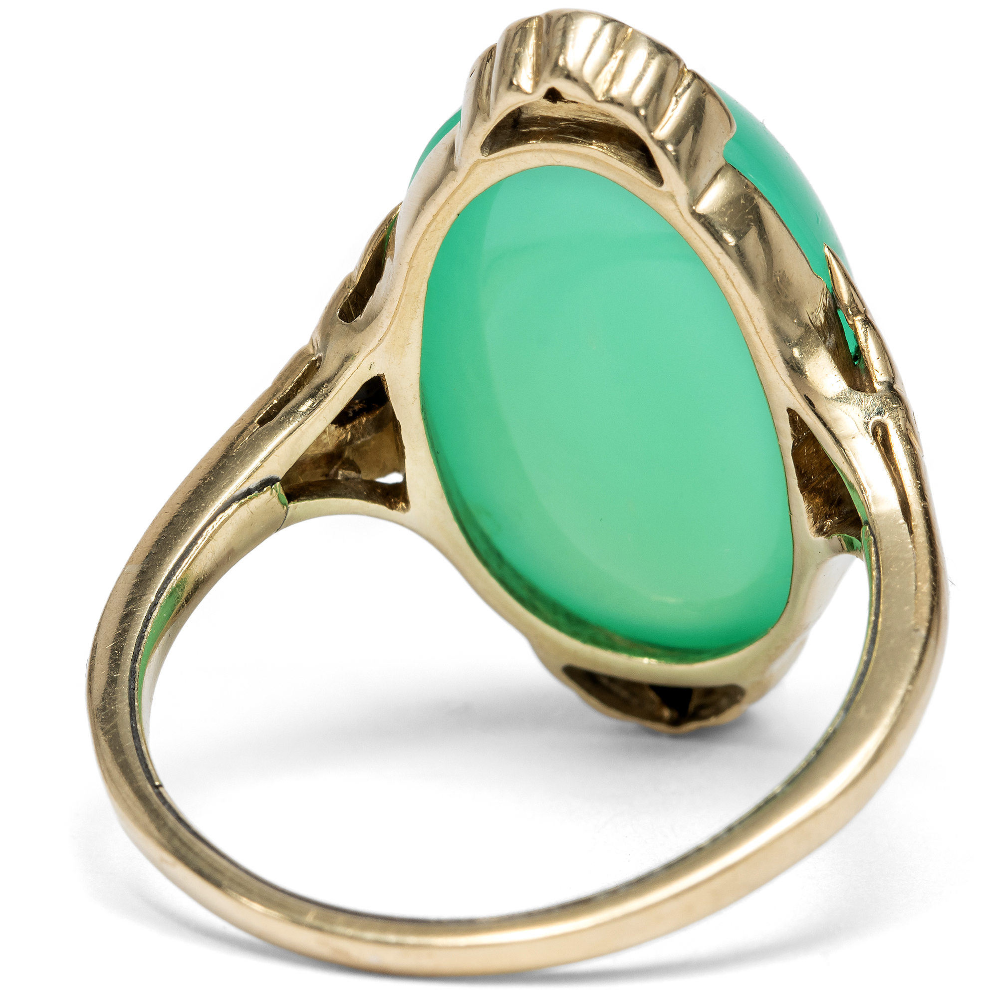 Cocktailring des Art Déco mit Chrysopras & Onyx, Deutschland um 1935 Cocktailring des Art Déco mit Chrysopras & Onyx, Deutschland um 1935