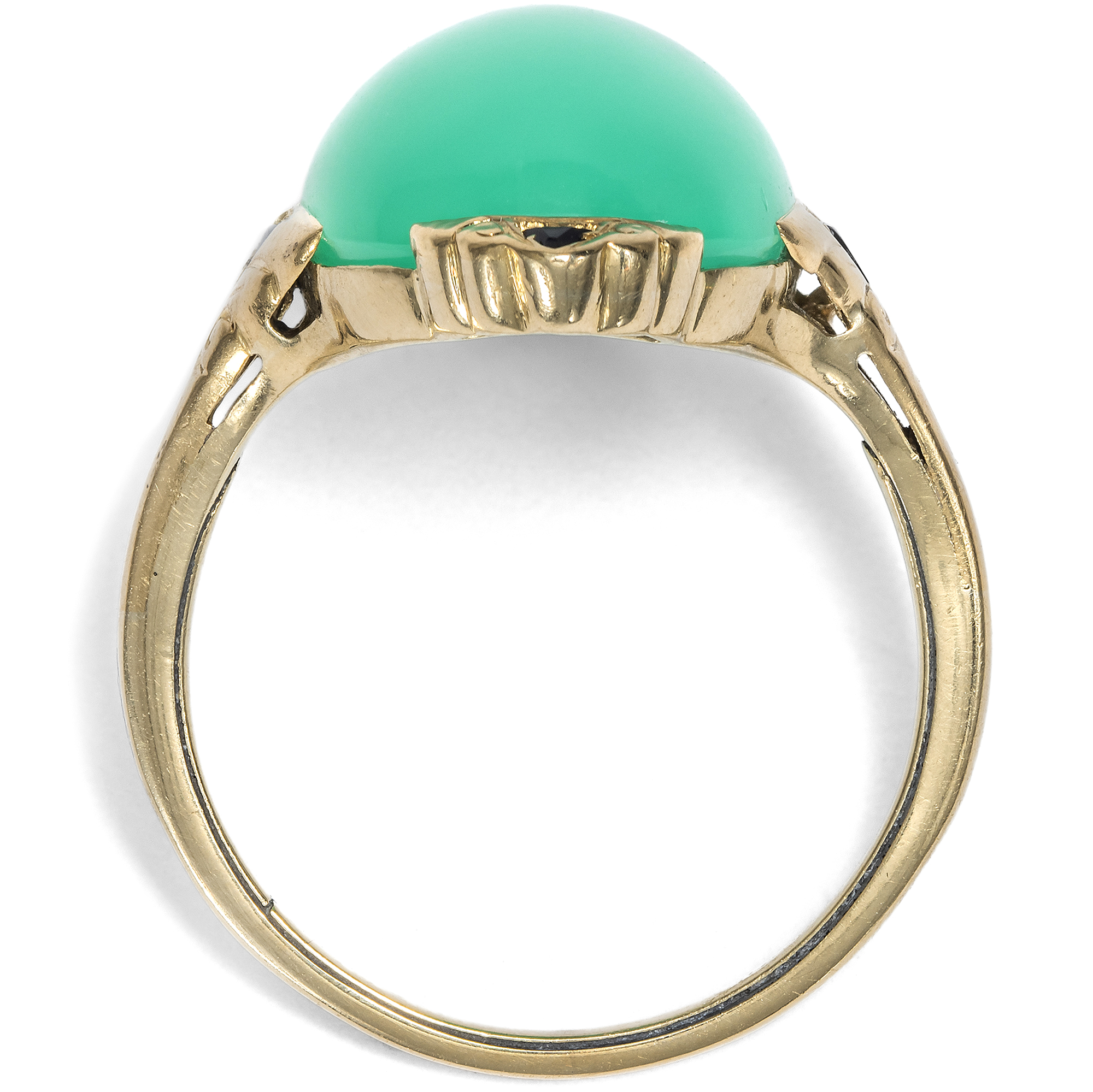 Cocktailring des Art Déco mit Chrysopras & Onyx, Deutschland um 1935 Cocktailring des Art Déco mit Chrysopras & Onyx, Deutschland um 1935