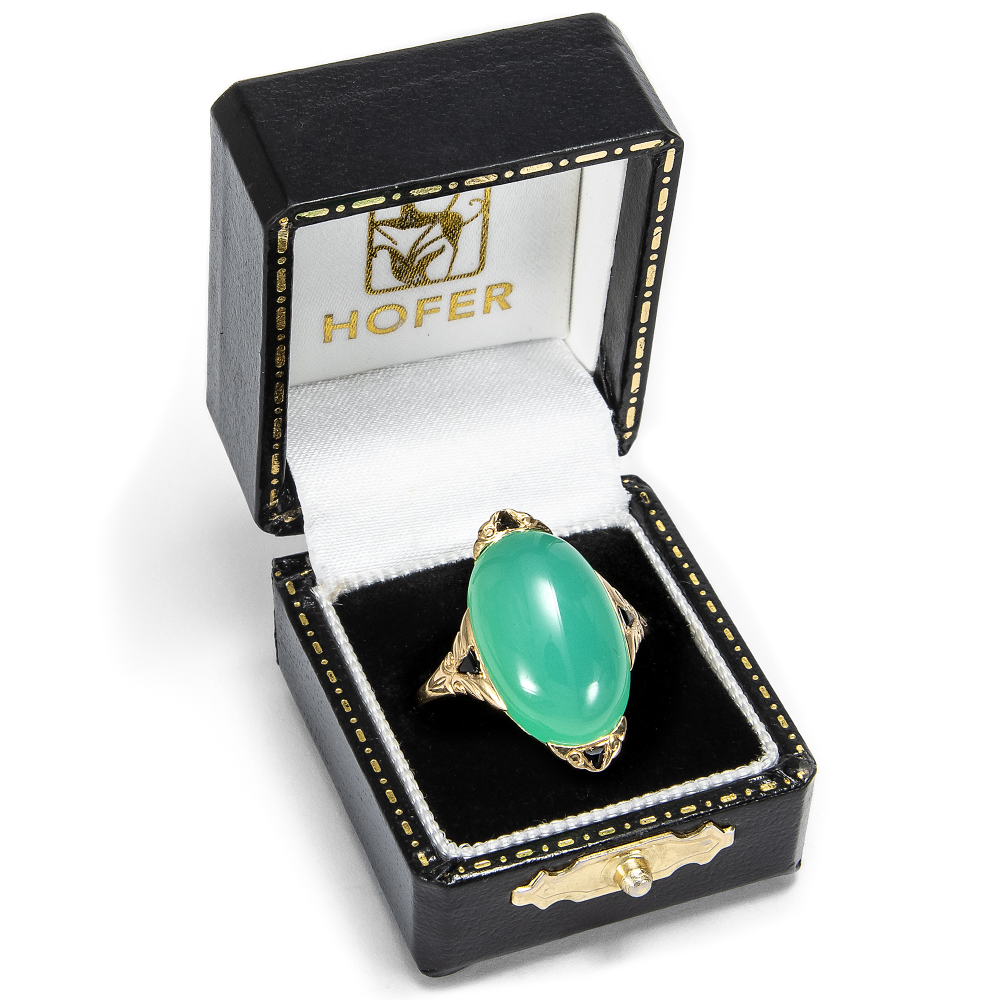 Cocktailring des Art Déco mit Chrysopras & Onyx, Deutschland um 1935 Cocktailring des Art Déco mit Chrysopras & Onyx, Deutschland um 1935