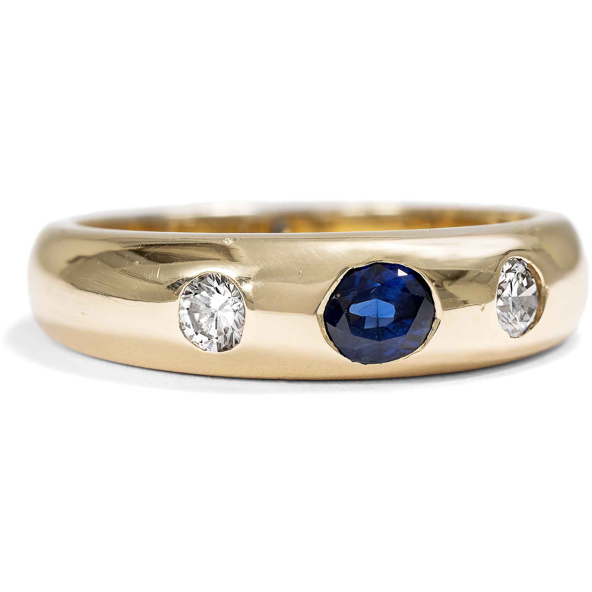 Zeitloser Bandring mit Saphir & Diamanten in Gold, Deutschland, 2. Hälfte des 20. Jhdts. Zeitloser Bandring mit Saphir & Diamanten in Gold, Deutschland, 2. Hälfte des 20. Jhdts.