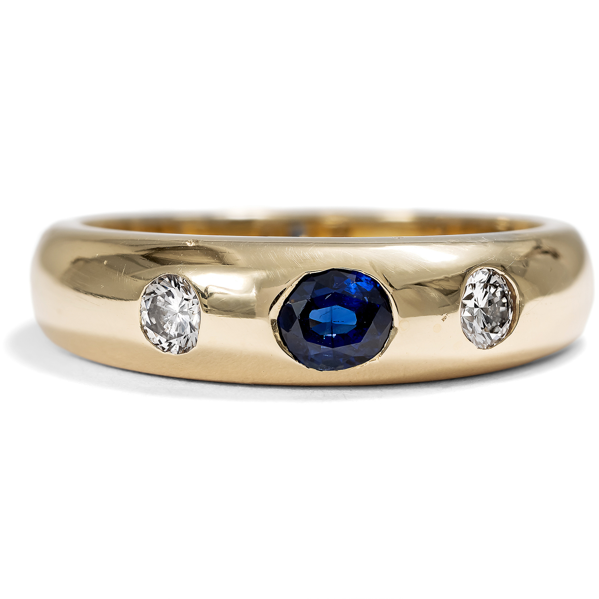 Zeitloser Bandring mit Saphir & Diamanten in Gold, Deutschland, 2. Hälfte des 20. Jhdts. Zeitloser Bandring mit Saphir & Diamanten in Gold, Deutschland, 2. Hälfte des 20. Jhdts.