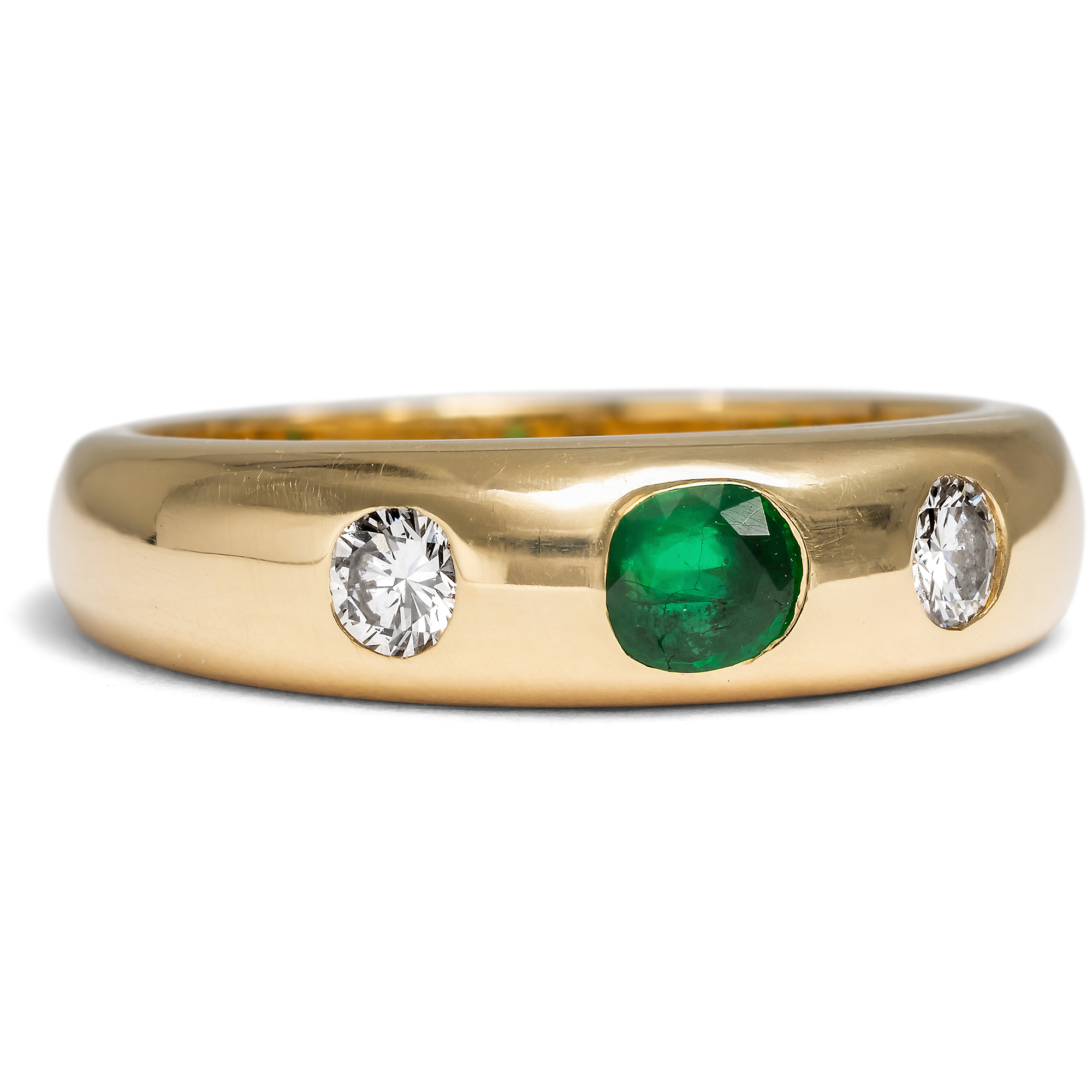 Zeitloser Bandring mit Smaragd & Diamanten in Gold, Deutschland, um 1990 Zeitloser Bandring mit Smaragd & Diamanten in Gold, Deutschland, um 1990